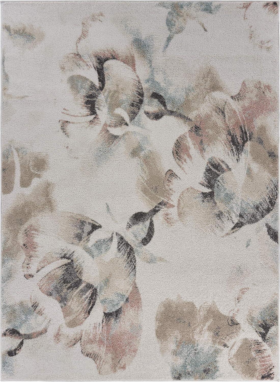 Blue Floral Synthetic Stain-Resistant 8' x 10' Area Rug