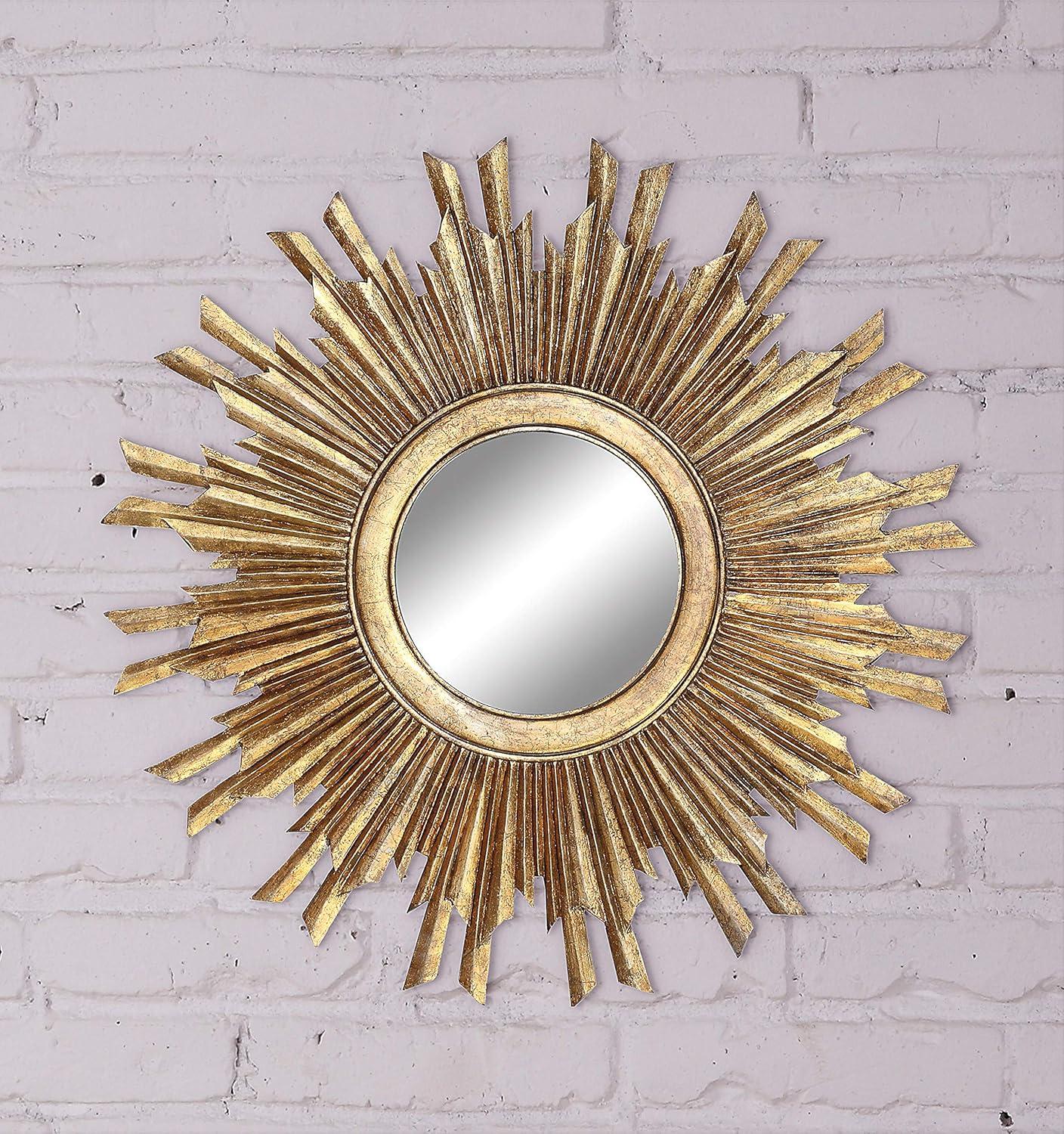 35.5" Round Wood Sunburst Wall Mirror Gold Finish - Storied Home: Eclectic Foyer Accent, MDF Composite