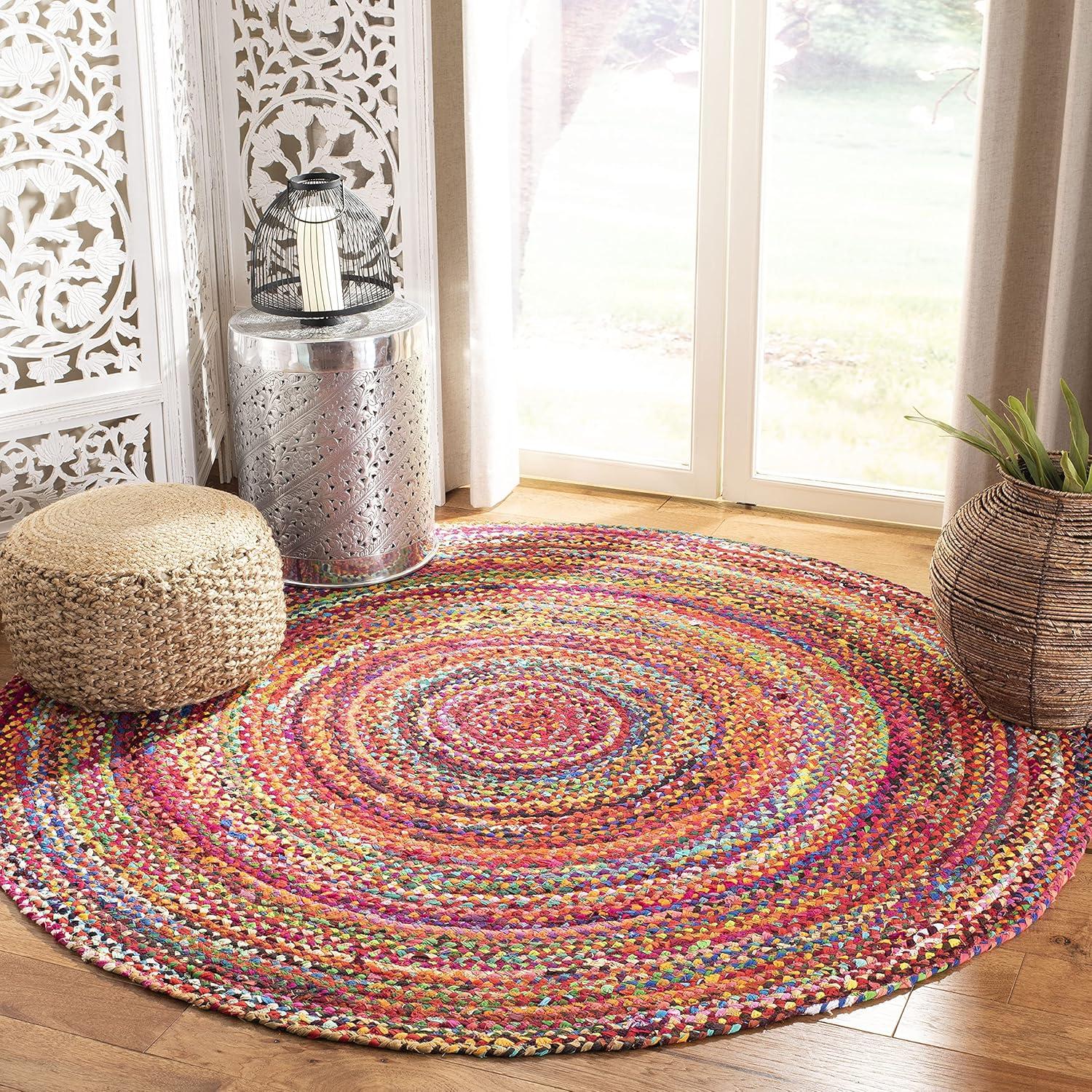 Braided BRD452 Hand Woven Indoor Area Rug - Rust/Multi - 5' Round - Safavieh