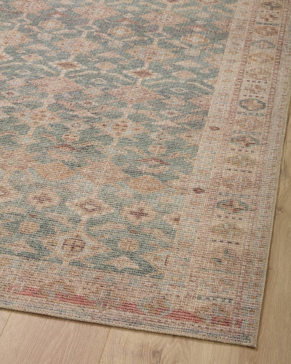 Aubrey Aqua and Sand Rectangular Synthetic Accent Rug