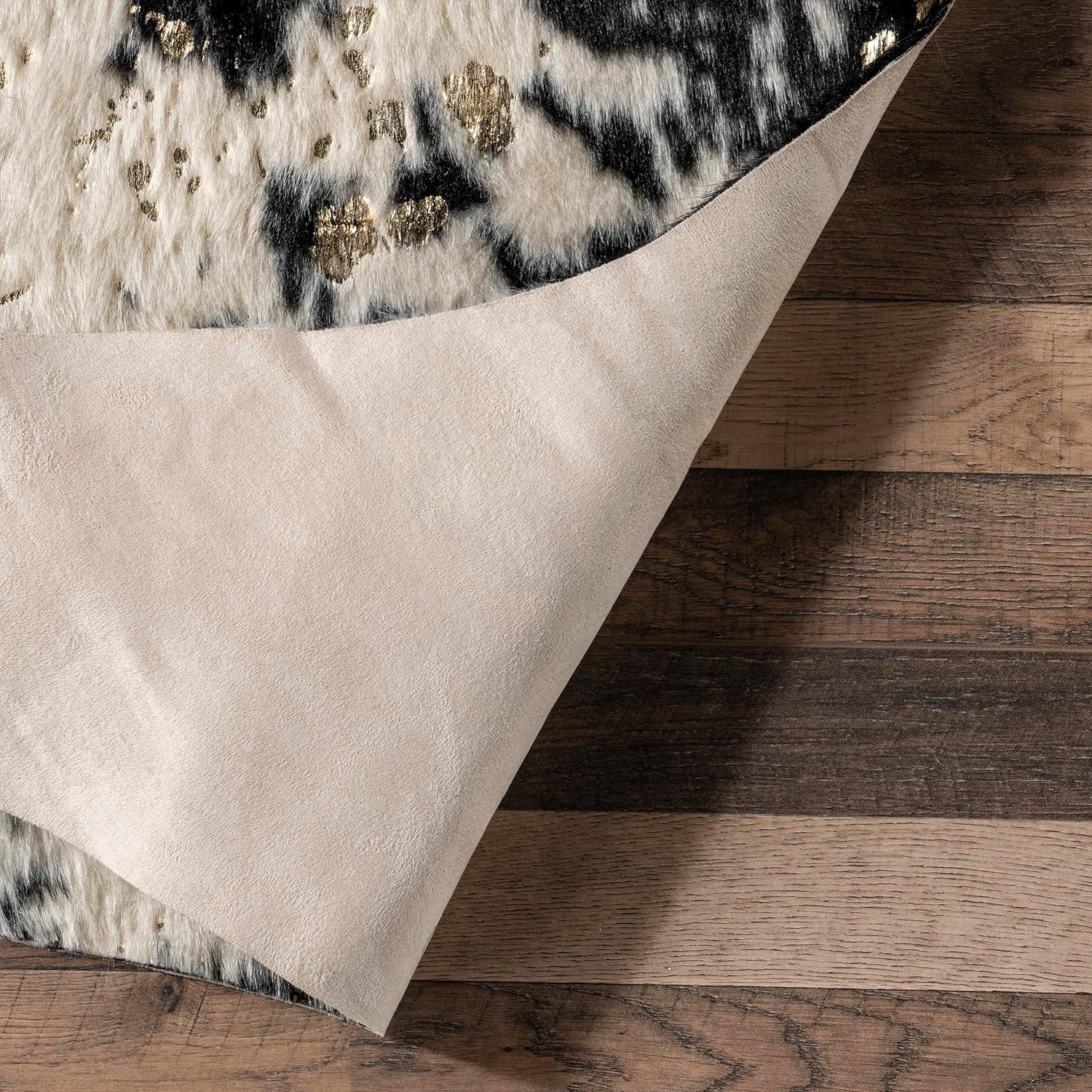 Chehalis Contemporary Faux Cowhide Power Loom Black/Gold Rug