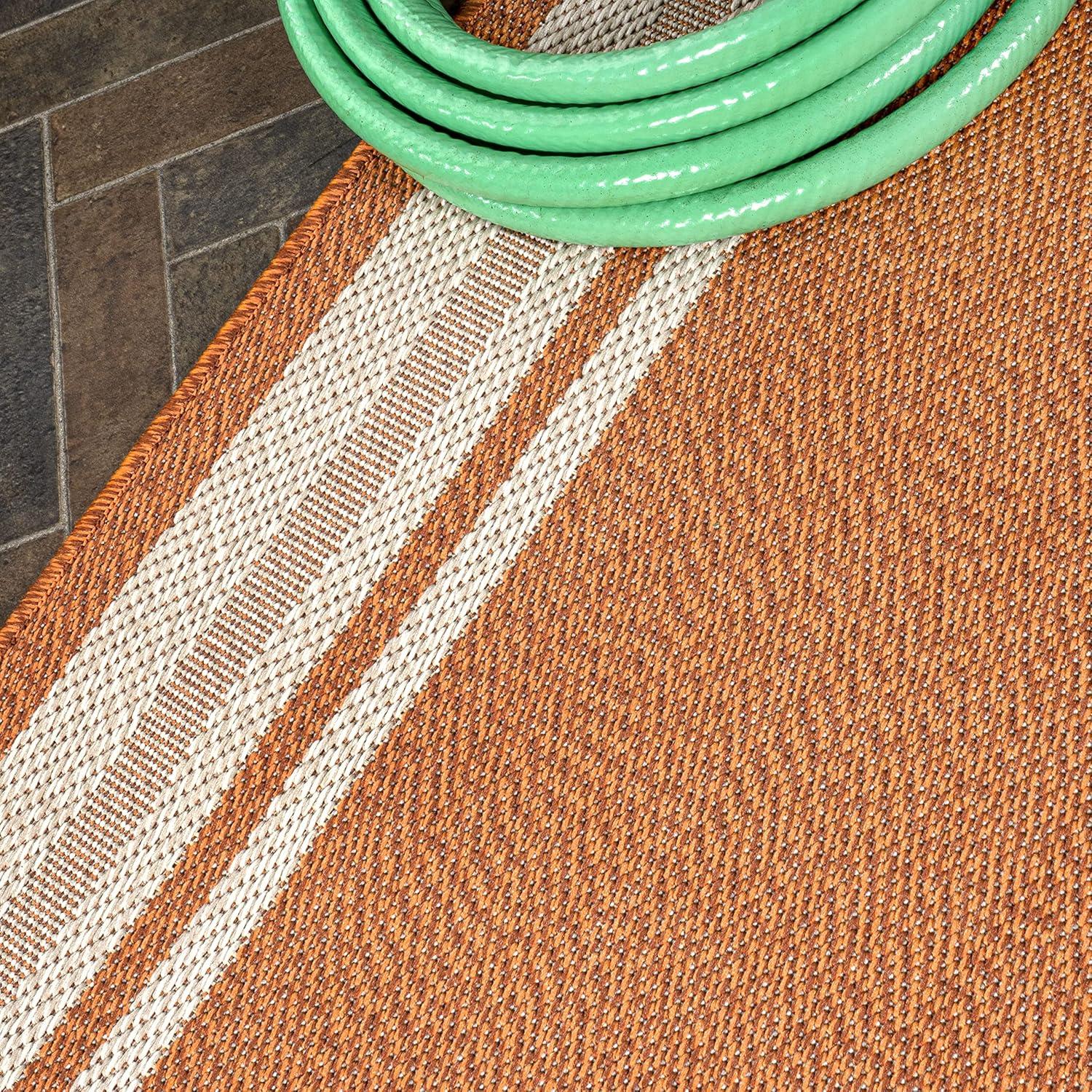2' x 8' James Modern Border Stripe Indoor/Outdoor Runner Rug, Orange/Cream - JONATHAN Y