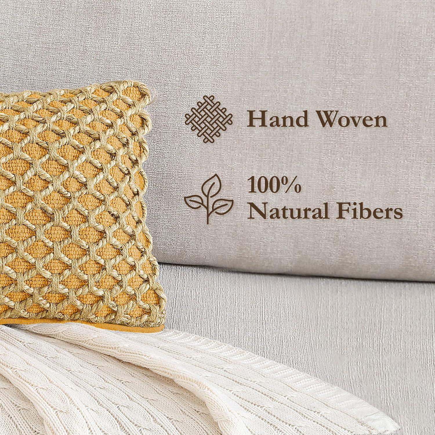 Mustard Yellow Rectangular Woven Cotton and Jute Throw Pillow