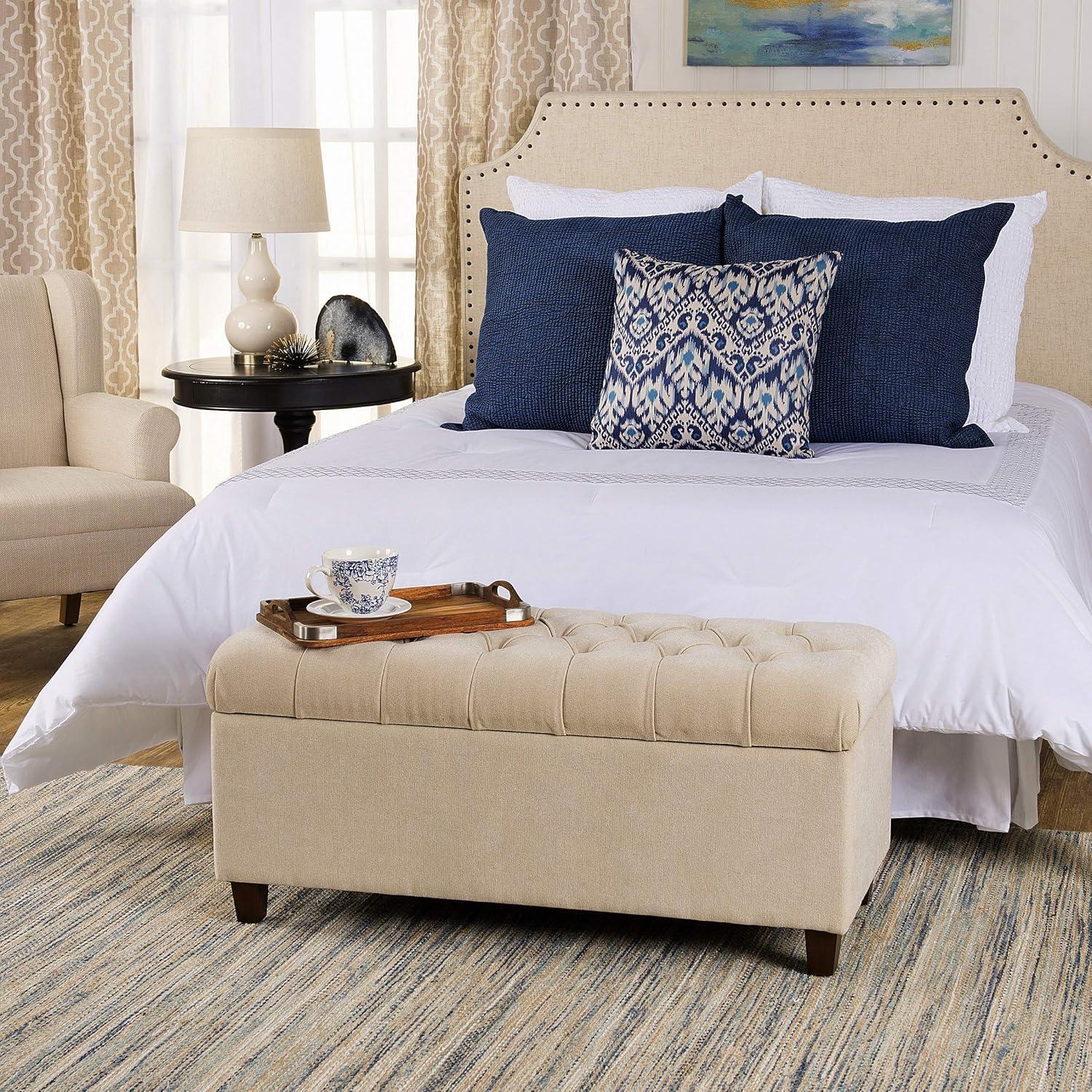 Ainsley Button Tufted Storage Bench - Oatmeal - HomePop