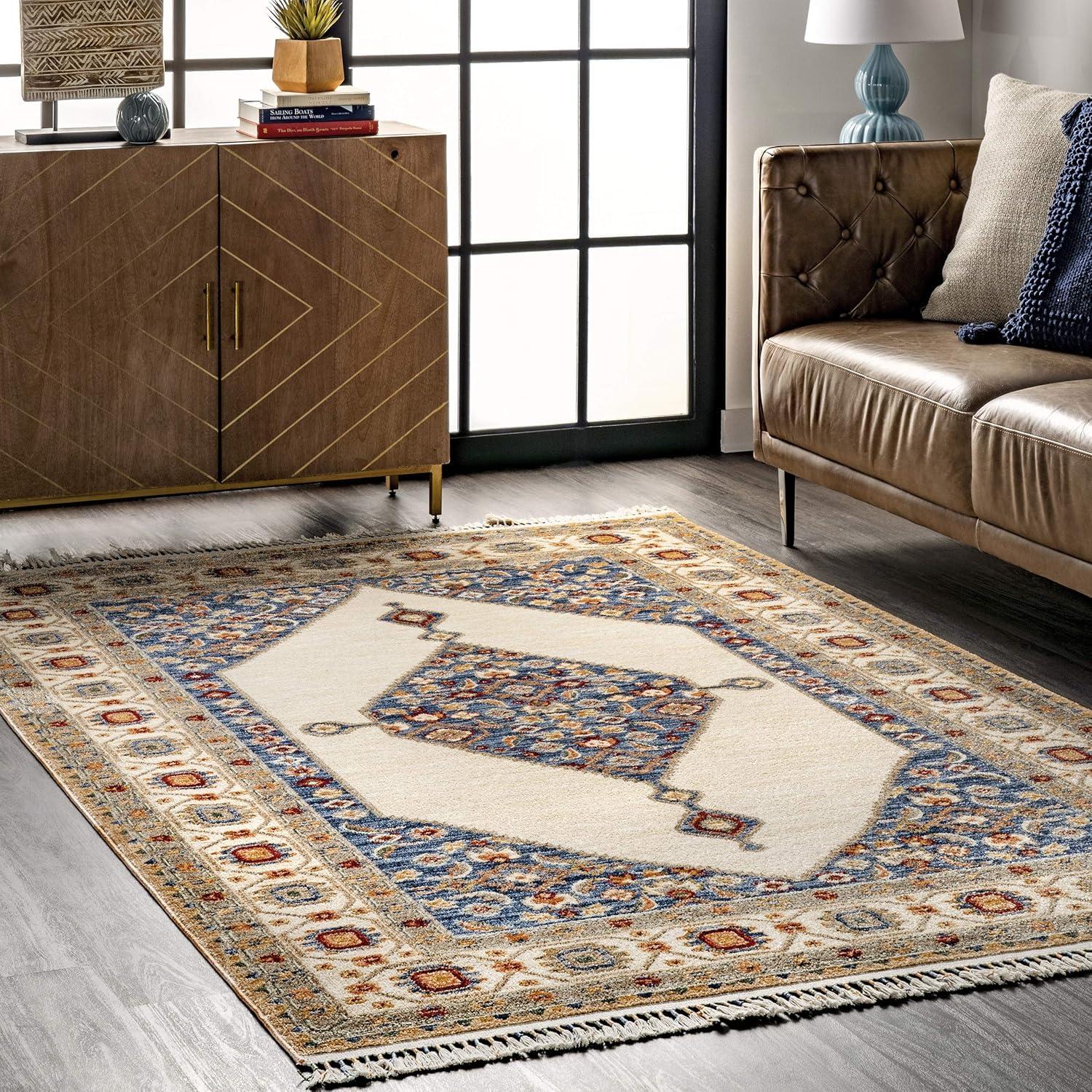 Elegant Ivory Floral Medallion 3x5 Cotton Blend Area Rug