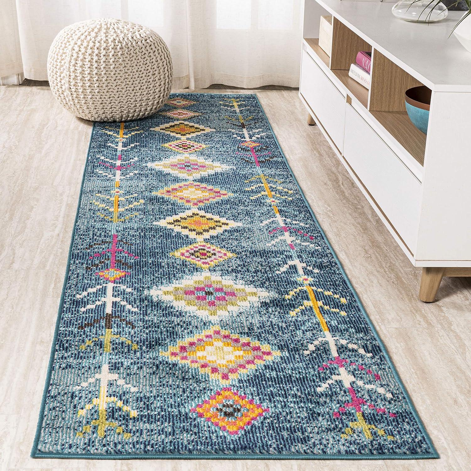JONATHAN Y Love Geometric Dark Blue/Multi 2 ft. x 8 ft. Runner Rug