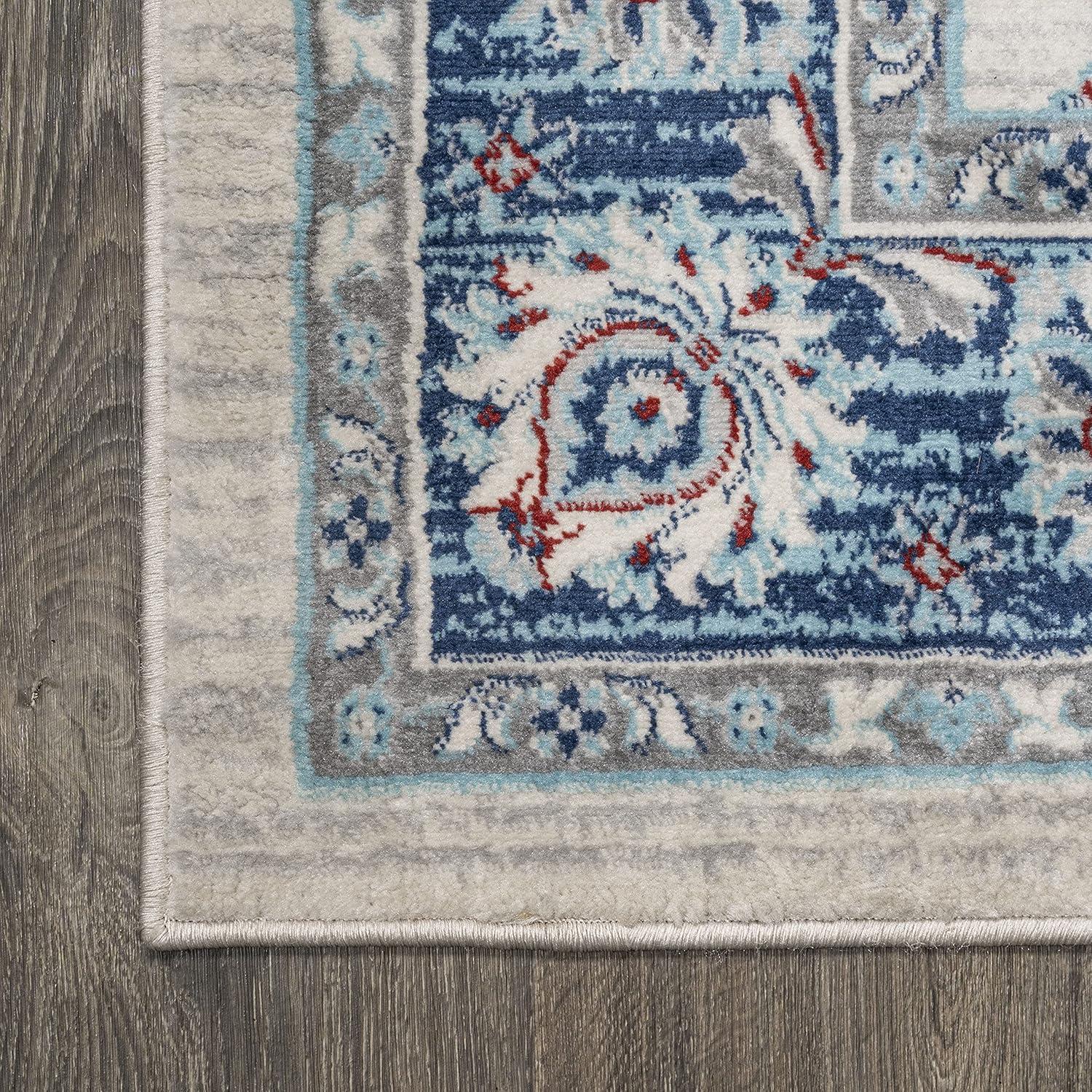 4' X 6' Modern Persian Vintage Moroccan Traditional Area Rug, Blue/Ivory/Red - JONATHAN Y