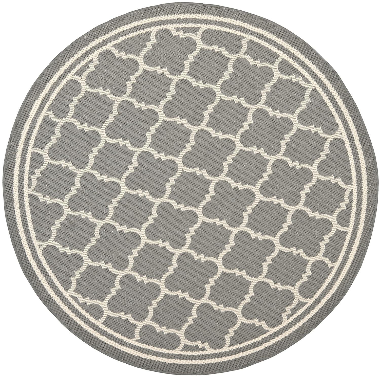 Courtyard CY6918 Power Loomed Indoor/Outdoor Area Rug - Anthracite/Beige - 5'3" round - Safavieh.