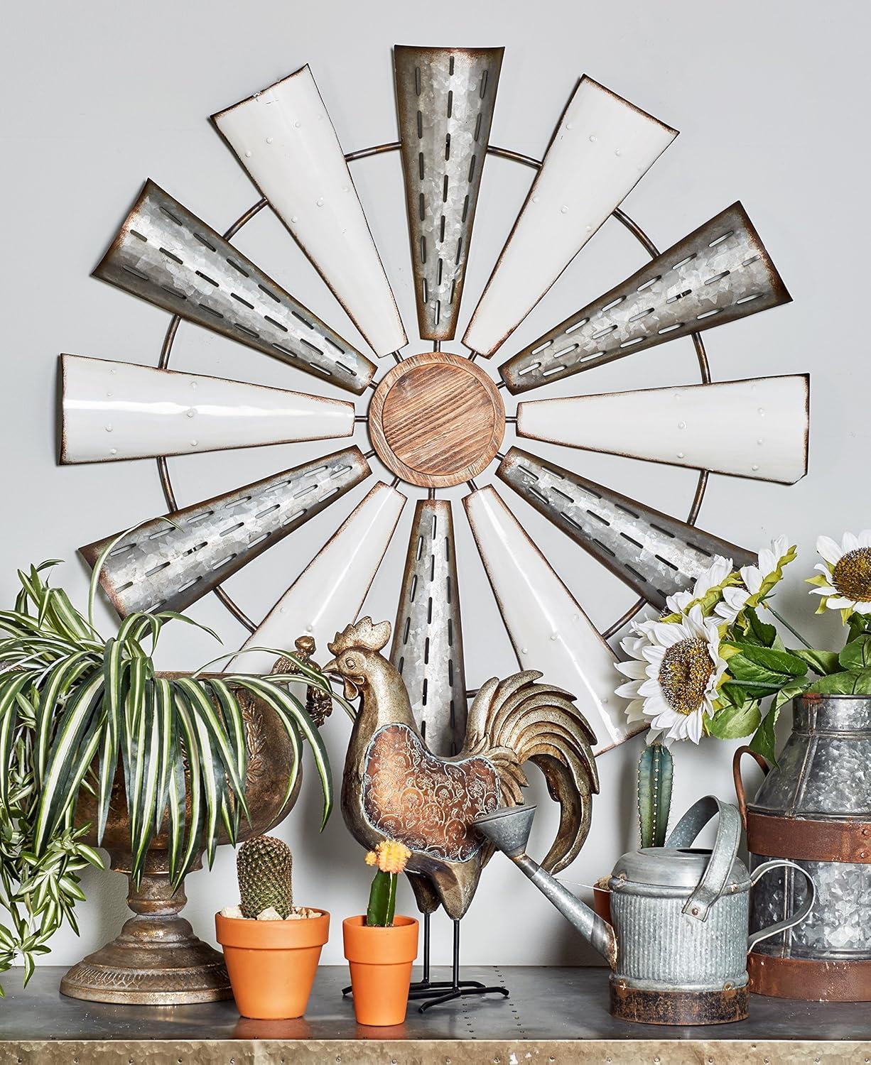 Millwood Pines Metal Indoor Outdoor Windmill Brown Wall Decor