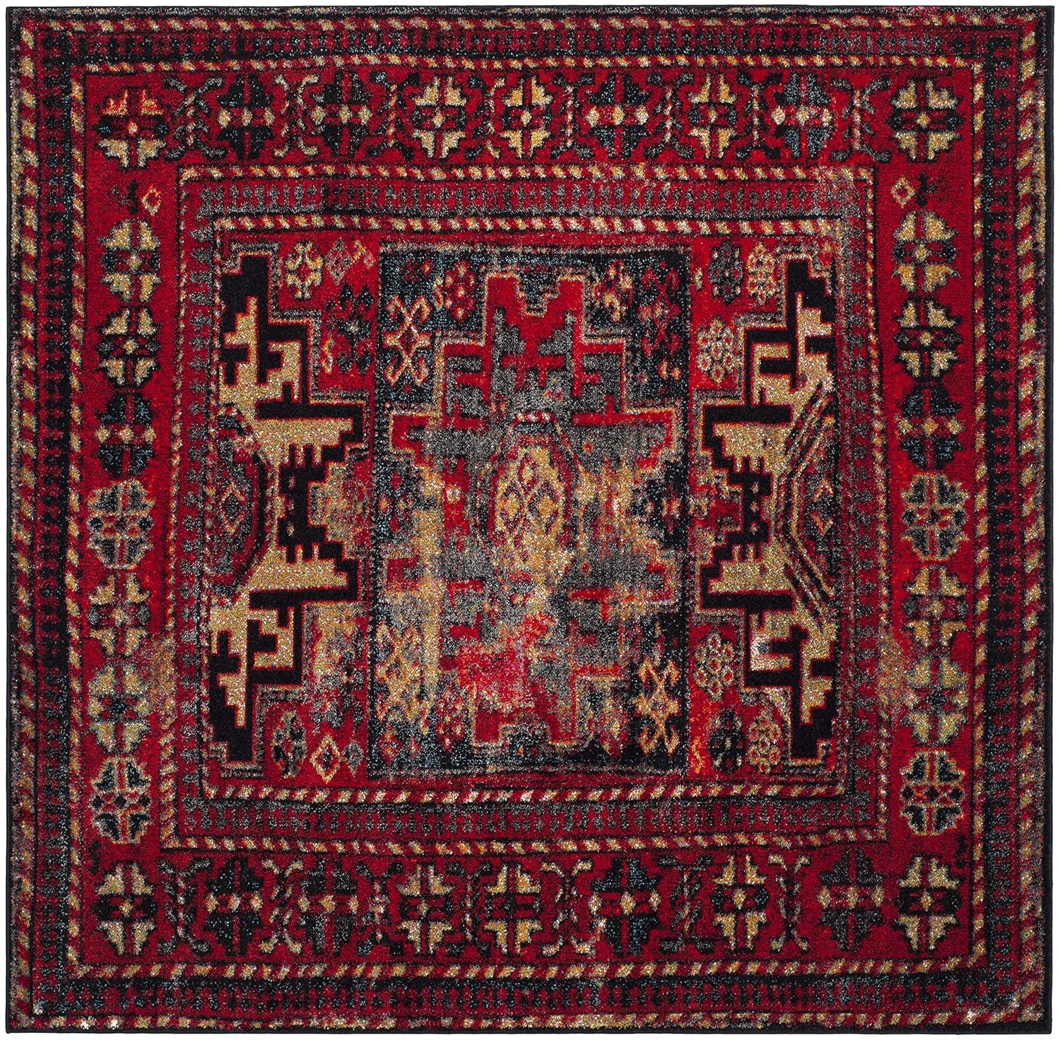 Vintage Hamadan VTH213 Power Loomed Indoor Area Rug - Red/Multi - 6'7"x6'7" - Safavieh