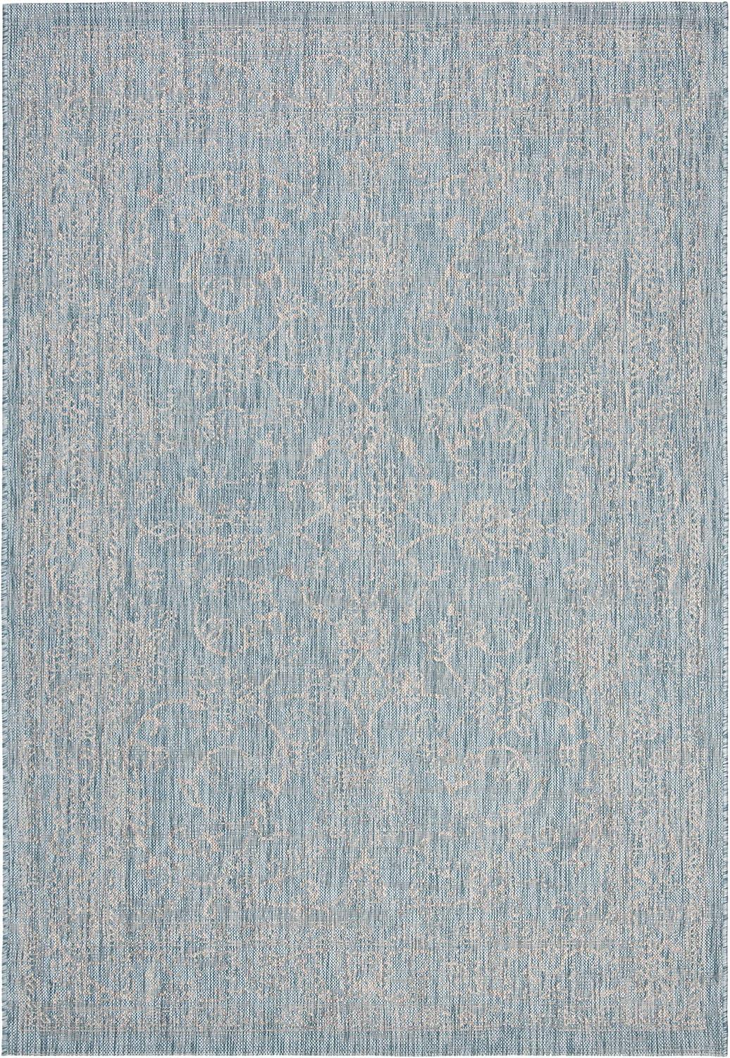 Aqua and Grey Synthetic Flat Woven Indoor/Outdoor Rug