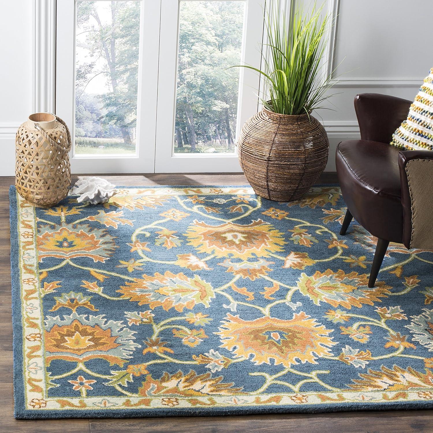 SAFAVIEH Heritage Sharla Floral Wool Area Rug, Navy, 6' x 6' Square