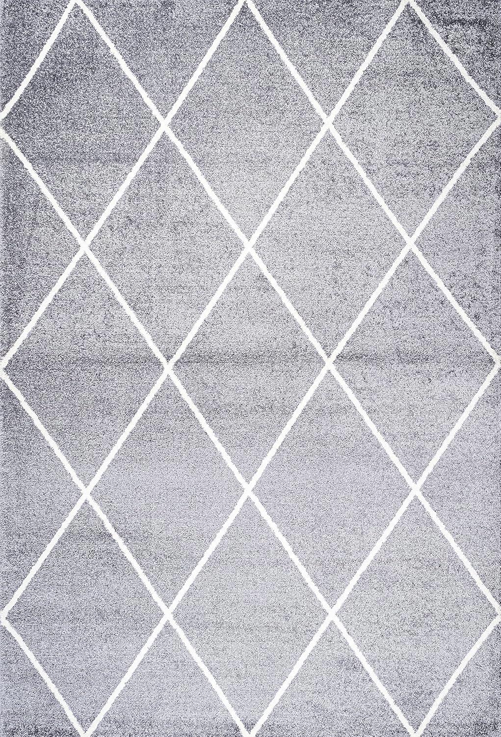 4'x6' Cole Minimalist Diamond Trellis Area Rug, Gray/White - JONATHAN Y