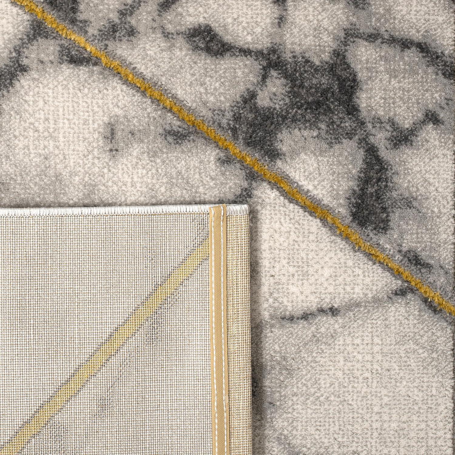 Gold and Gray 5' x 7' Rectangular Synthetic Marble Pattern Rug