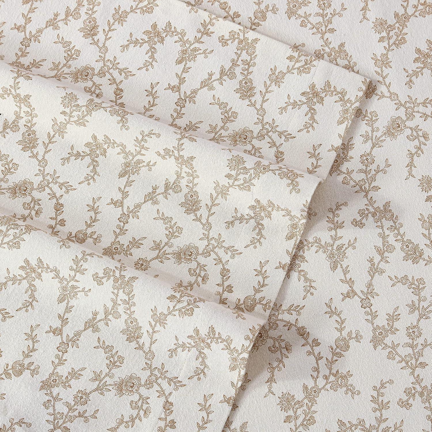 Laura Ashley Victoria Flannel Sheet Set Queen - Beige