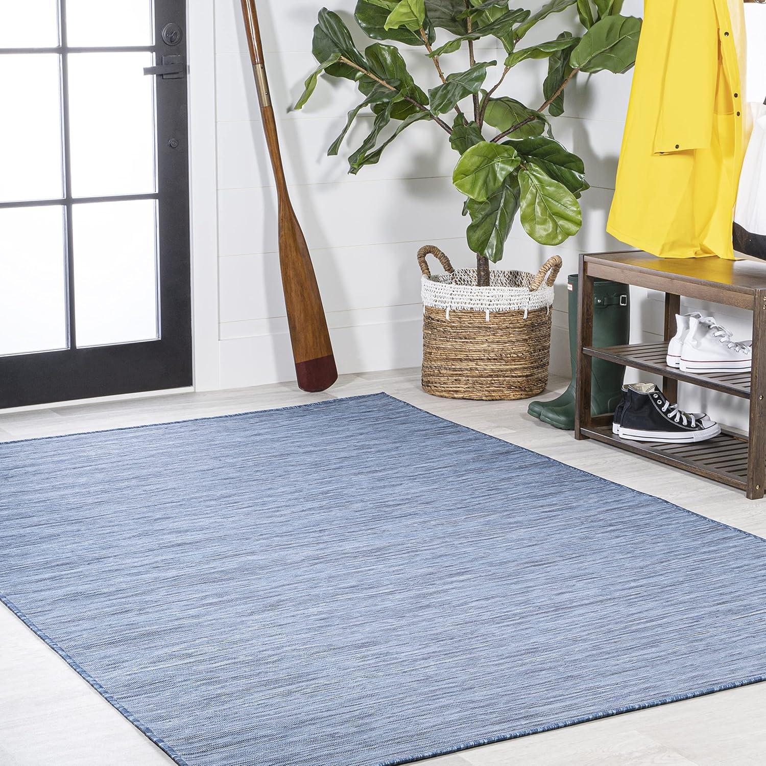 3'x5' Ethan Modern Flatweave Solid  Area Rug, Blue - JONATHAN Y