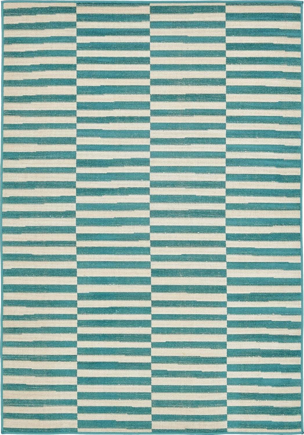 Unique Loom Williamsburg Collection Area Rug - Striped (4' 1" x 6' 1" Rectangle Turquoise/Ivory)