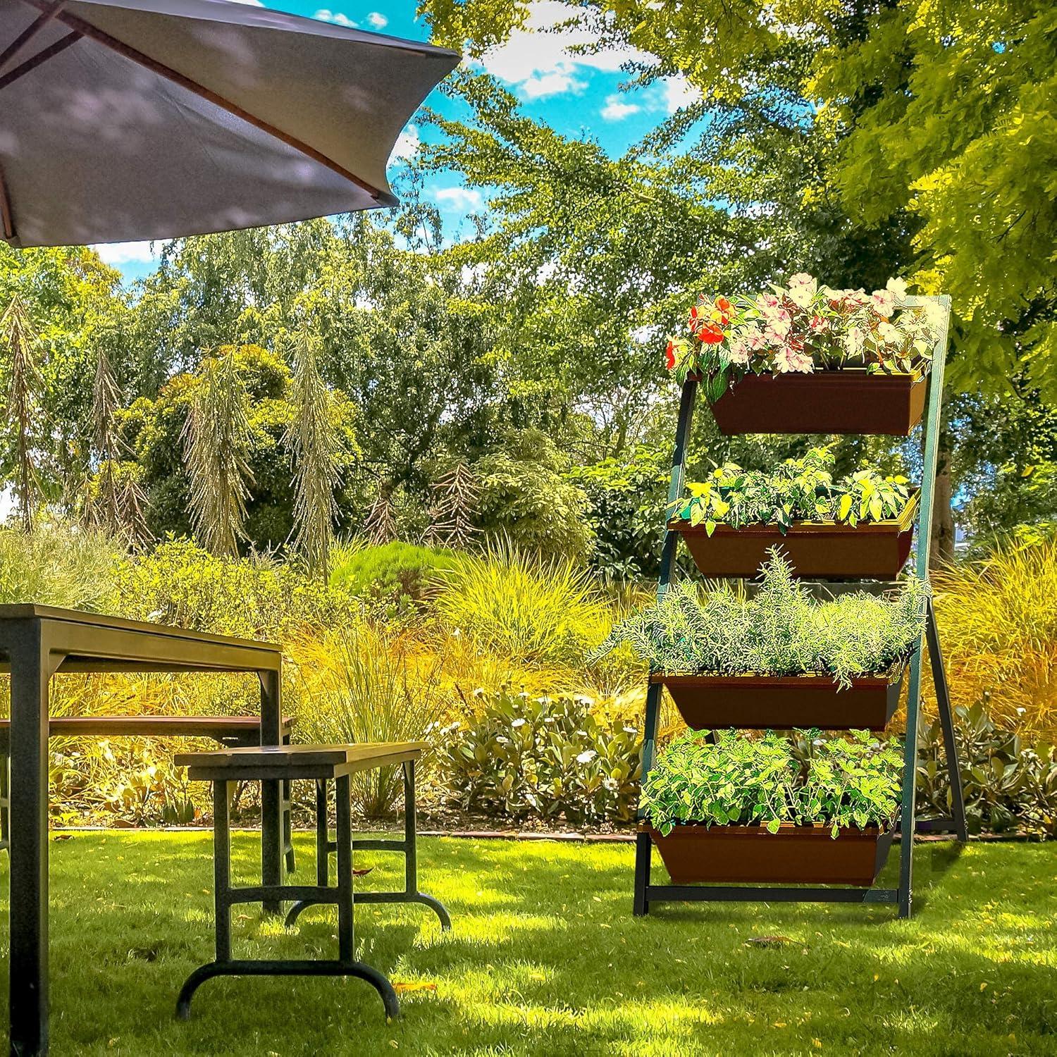 Outland Living Fernie Freestanding Vertical Garden, 4ft 4 Tier Elevated Planter Perfect for Herbs Succulents Vegetables and Flowers for Backyard and Patio