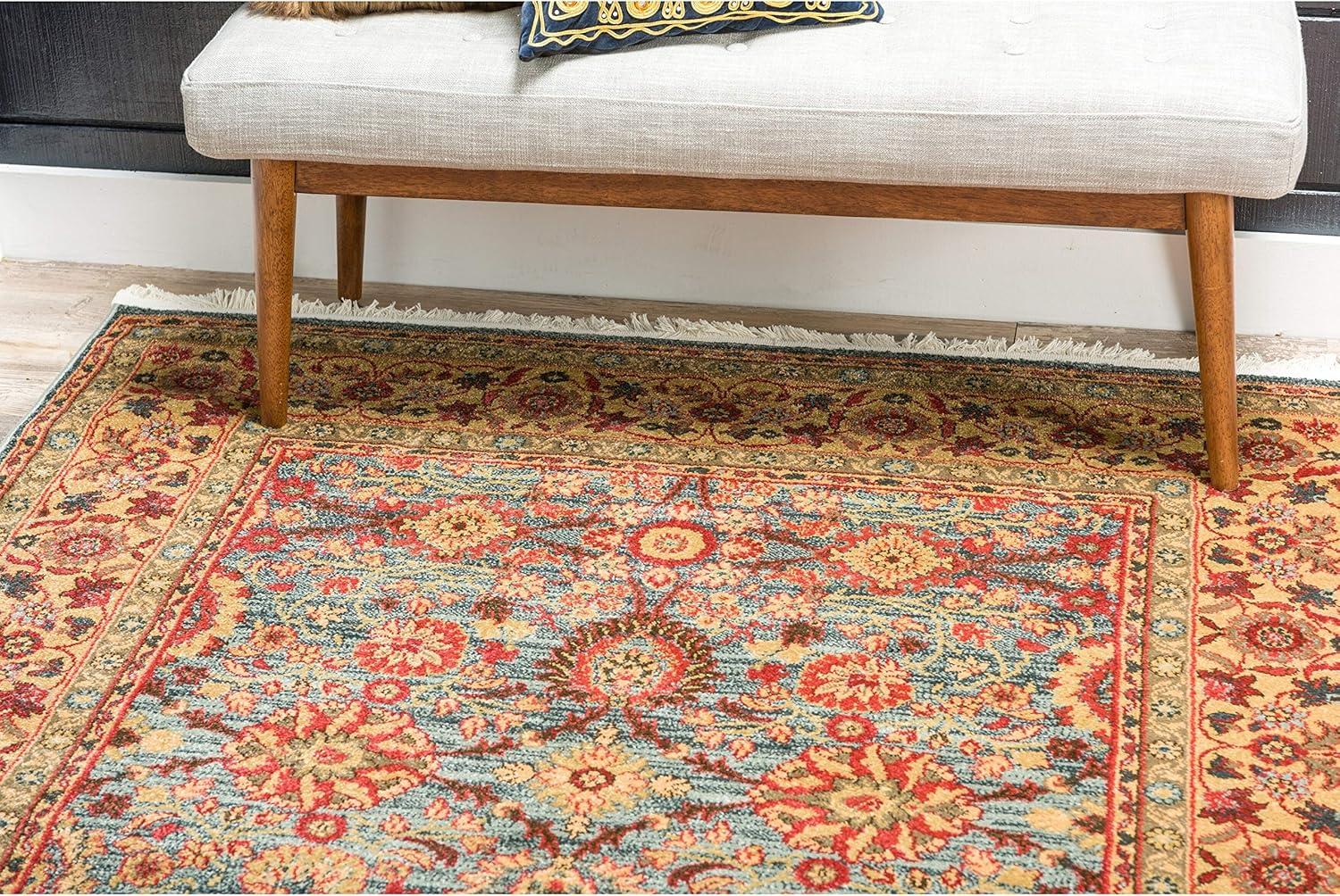 Chelsea Light Brown Floral Rectangular Stain-Resistant Rug 5' x 8'