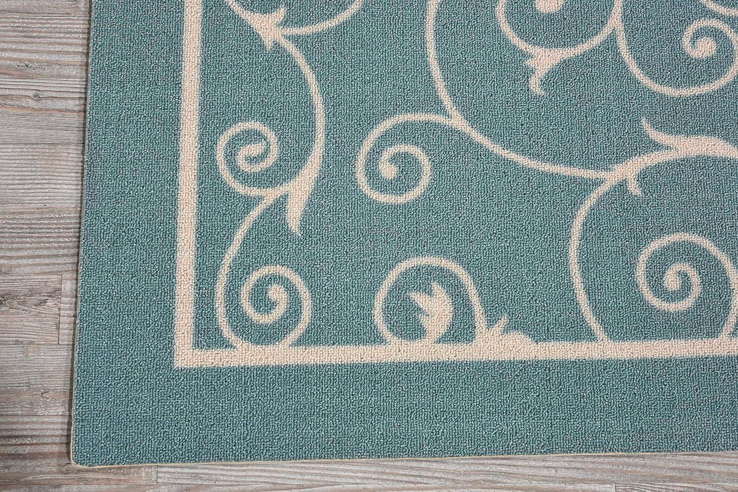 Luxe Light Blue Floral Square Synthetic Easy-Care Outdoor Rug 7'9" x 10'10"