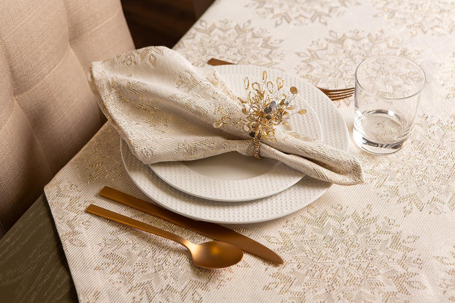 Snowflake Jacquard Beige Cotton Napkin Set, 20x20, 6 Piece