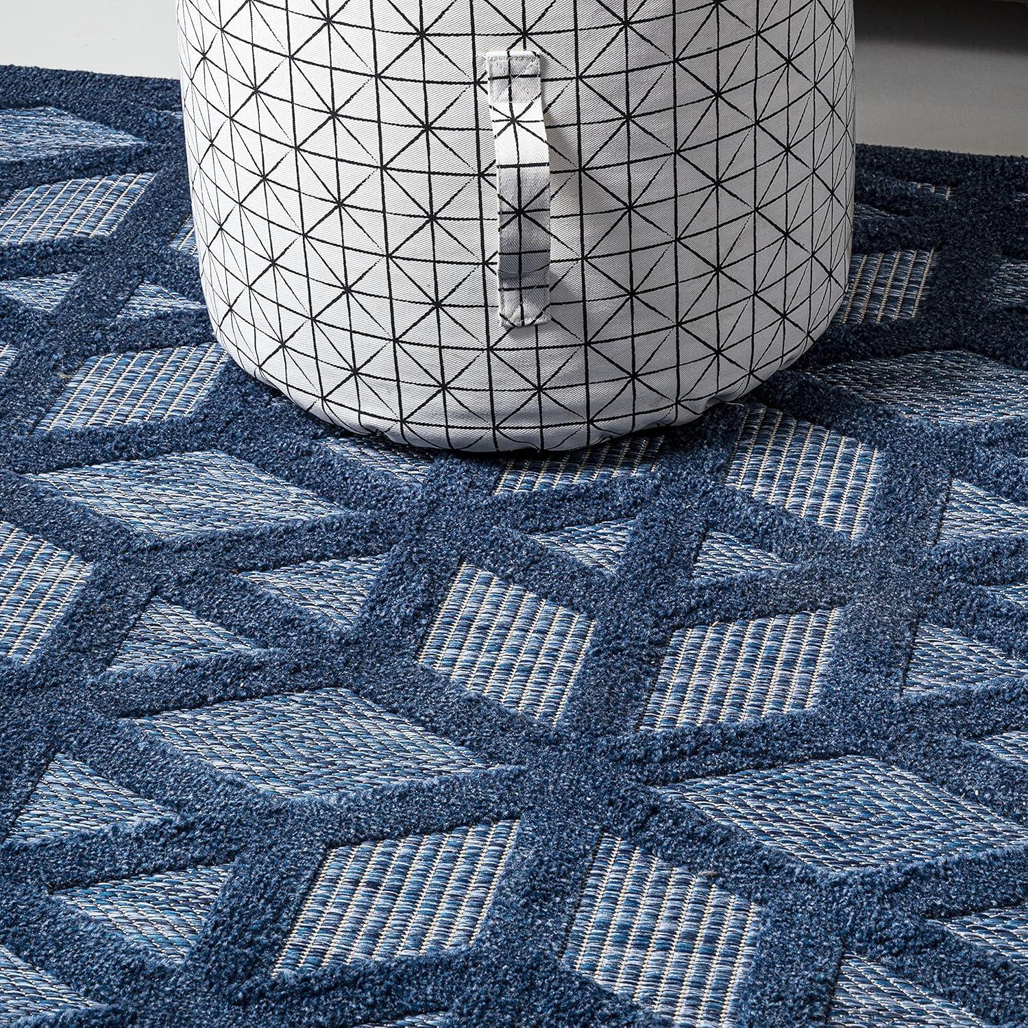 8'x10' Talaia Neutral Geometric Indoor/Outdoor Area Rug, Navy - JONATHAN Y