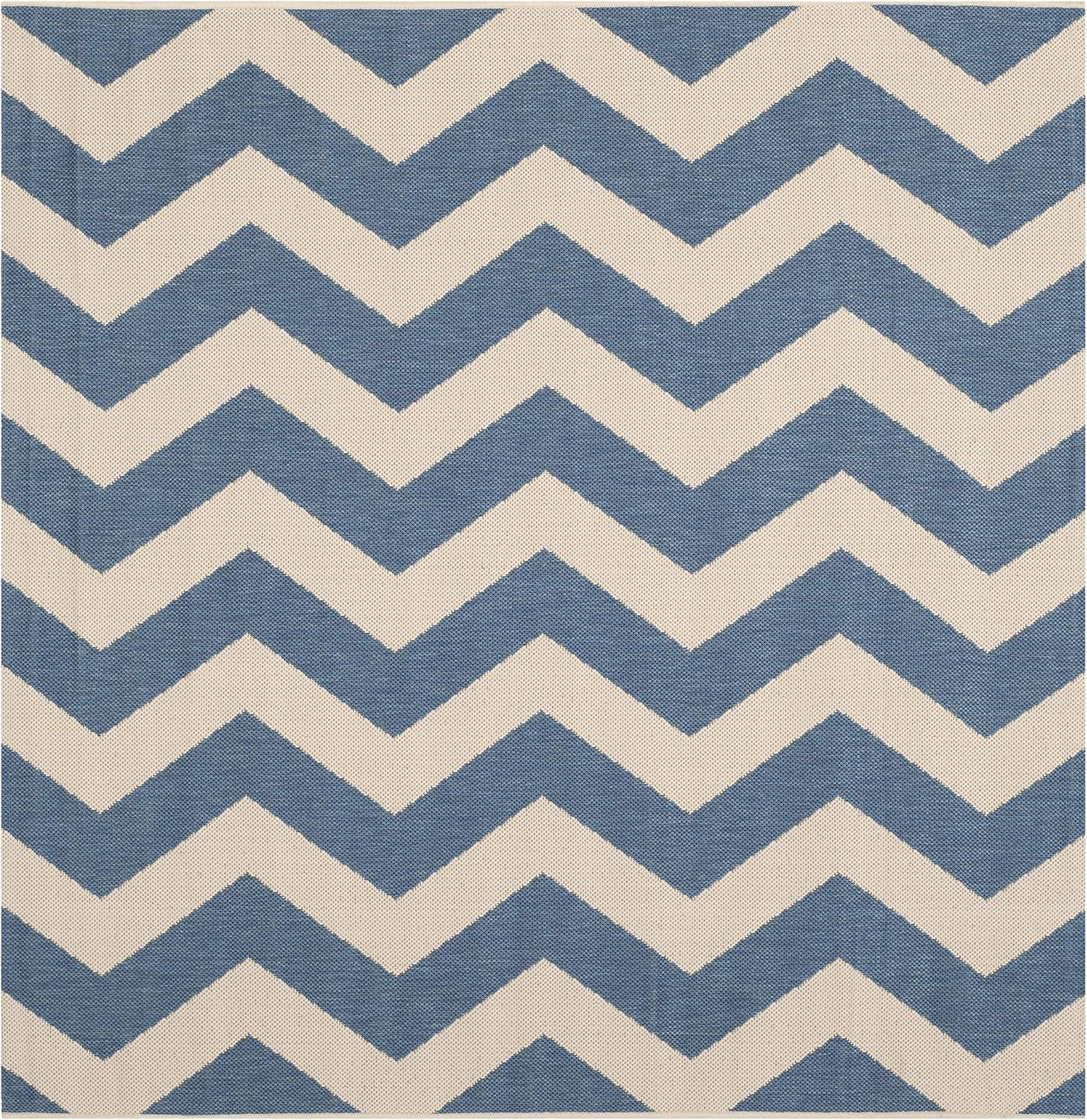 SAFAVIEH Courtyard Ayden Chevron Indoor/Outdoor Area Rug, 4' x 4' Square, Blue/Beige