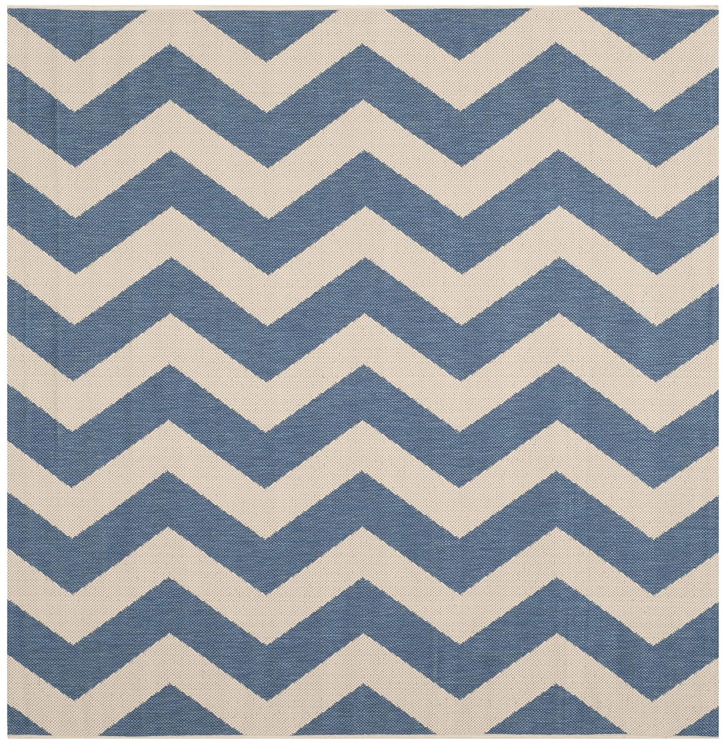 SAFAVIEH Courtyard Ayden Chevron Indoor/Outdoor Area Rug, 4' x 4' Square, Blue/Beige