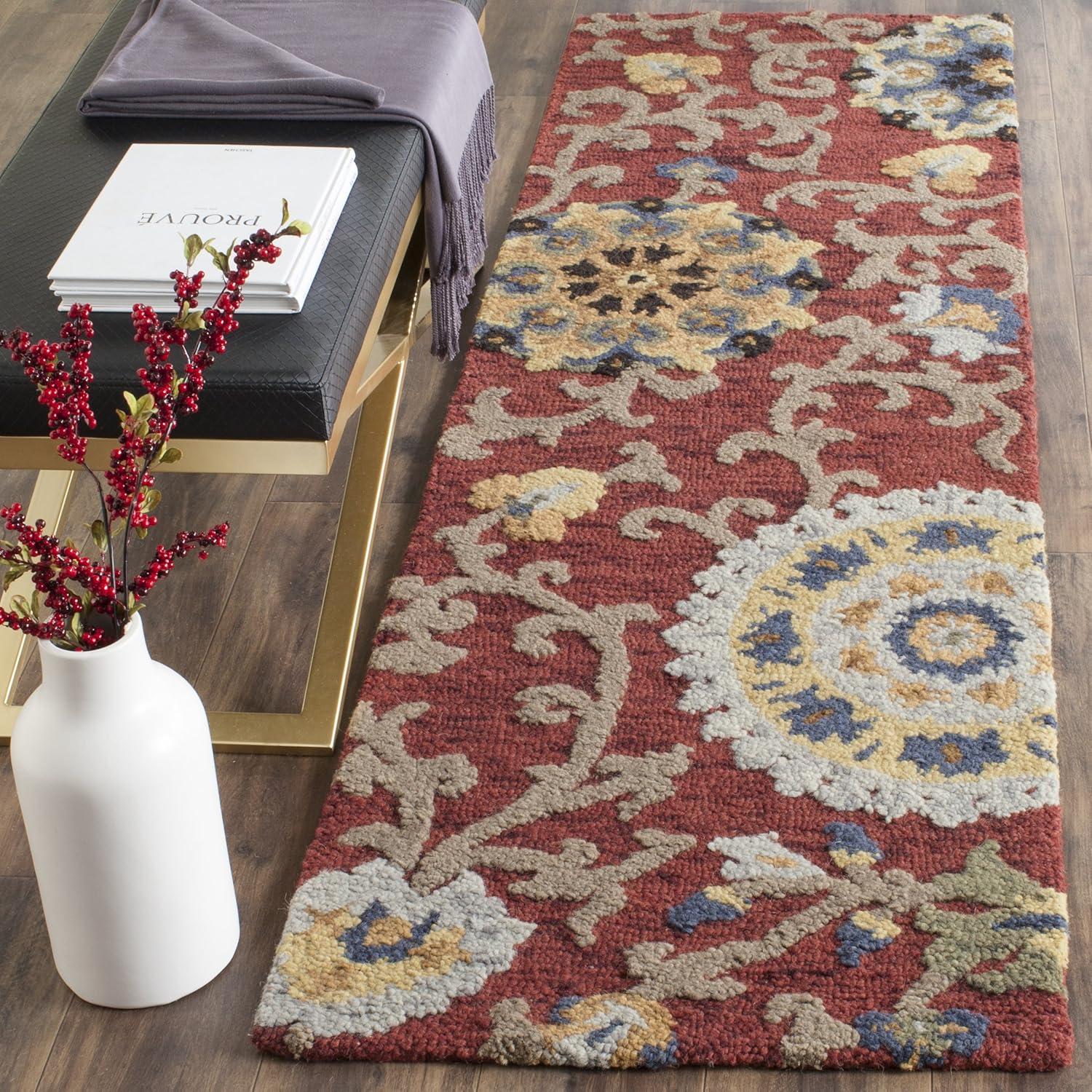 Blossom BLM401 Hand Tufted Runner Rug - Red/Multi - 2'3"x12' - Safavieh.