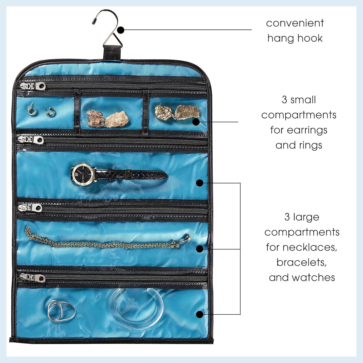 Travel Smart by Conair Travel Jewelry Organizer with 6 Zippered Pockets, Pink