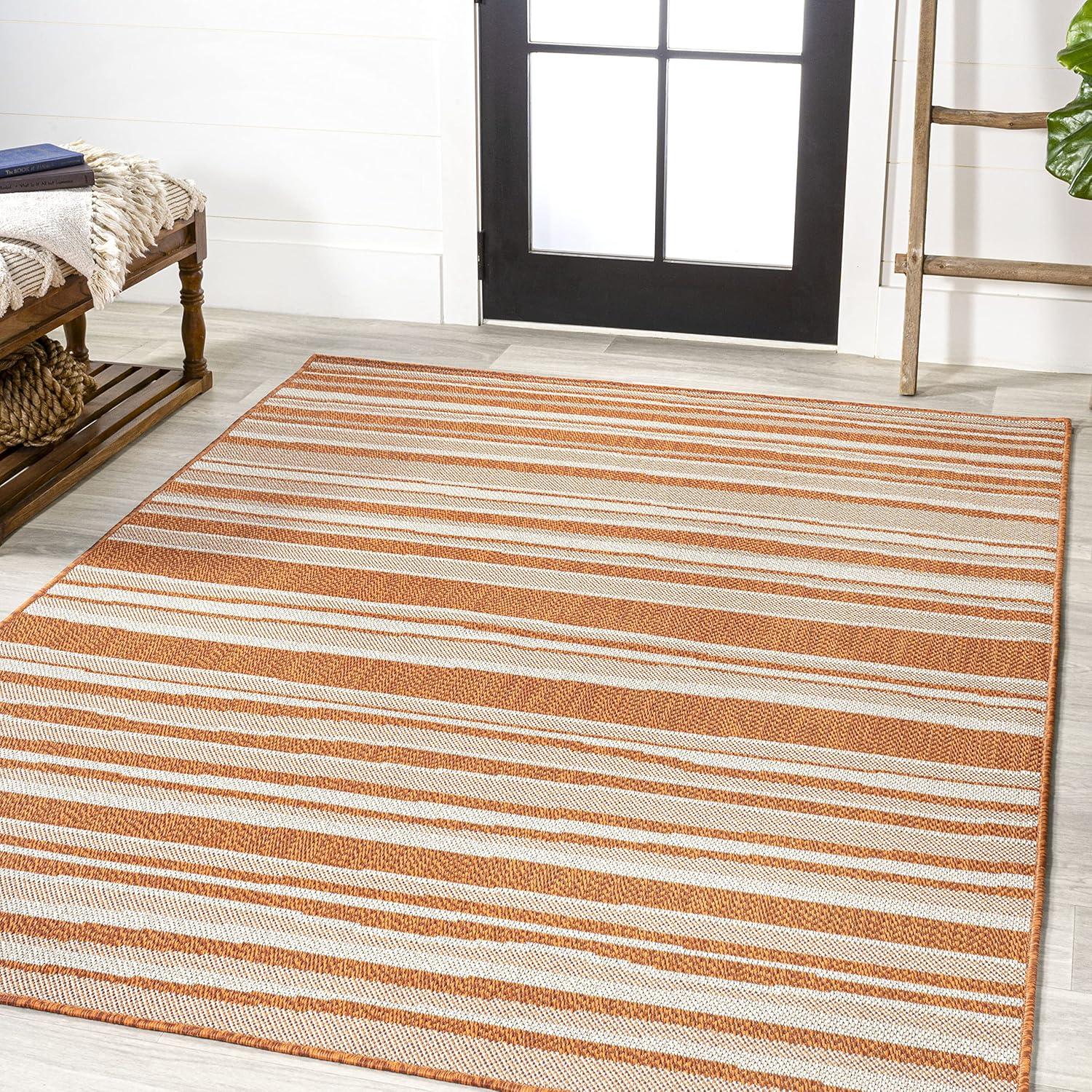 5' x 8' Castara Wavy Stripe Modern Indoor/Outdoor Area Rug, Orange/Cream - JONATHAN Y