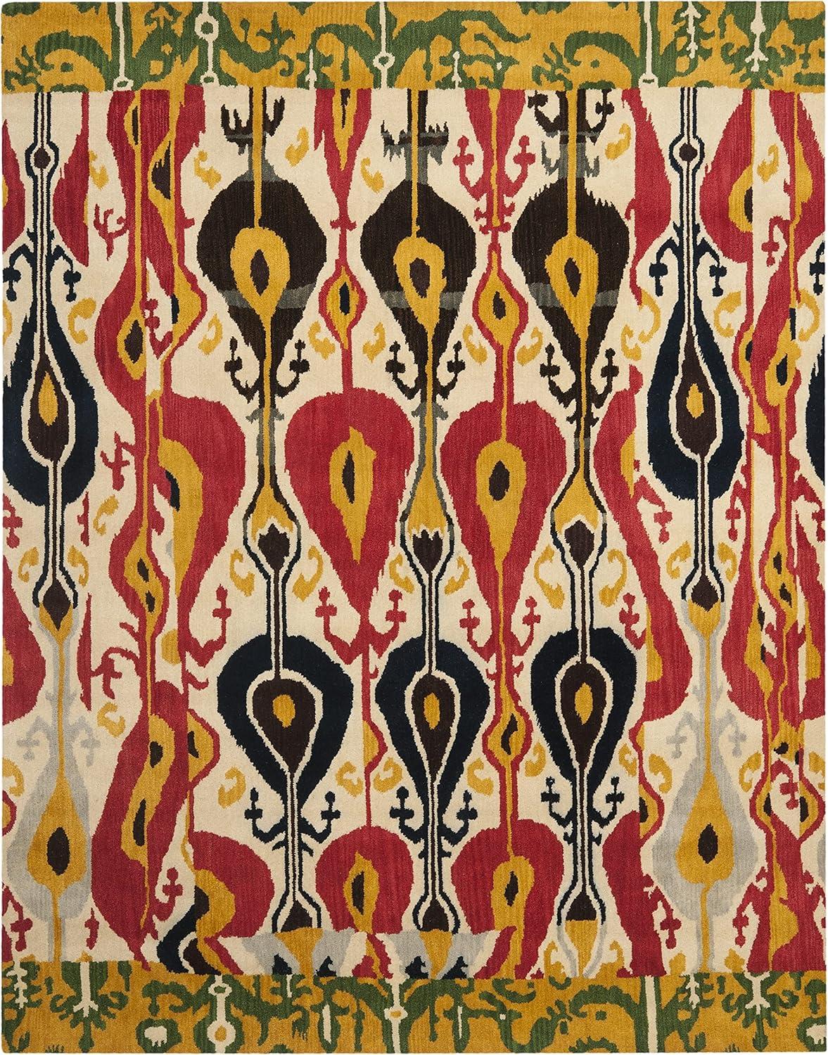 SAFAVIEH Ikat Betty Southwestern Wool Area Rug, Blue/Green, 8' x 10'