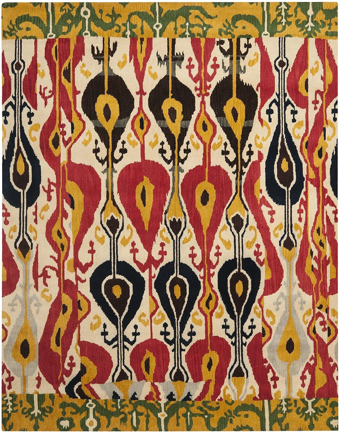 SAFAVIEH Ikat Betty Southwestern Wool Area Rug, Blue/Green, 8' x 10'