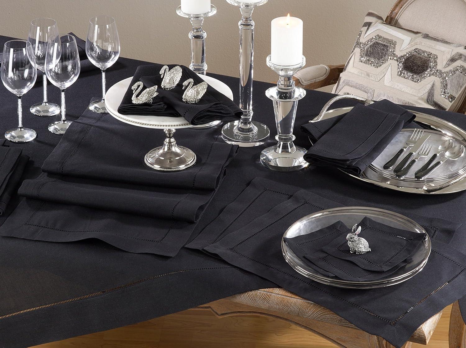 Set of 4 Black Hemstitch Border Placemats