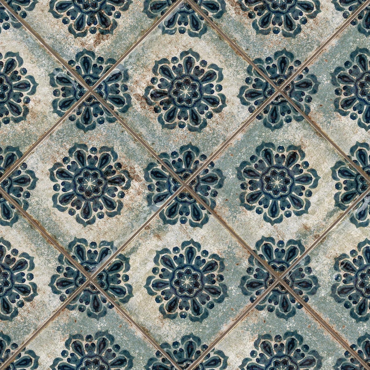 Livorno Blue Floral 7.88" Ceramic Wall Tile