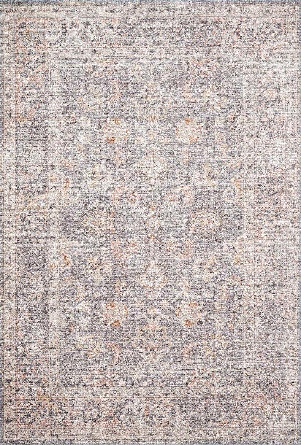 Vintage Inspired Grey and Apricot Oriental Area Rug - 5' x 7'