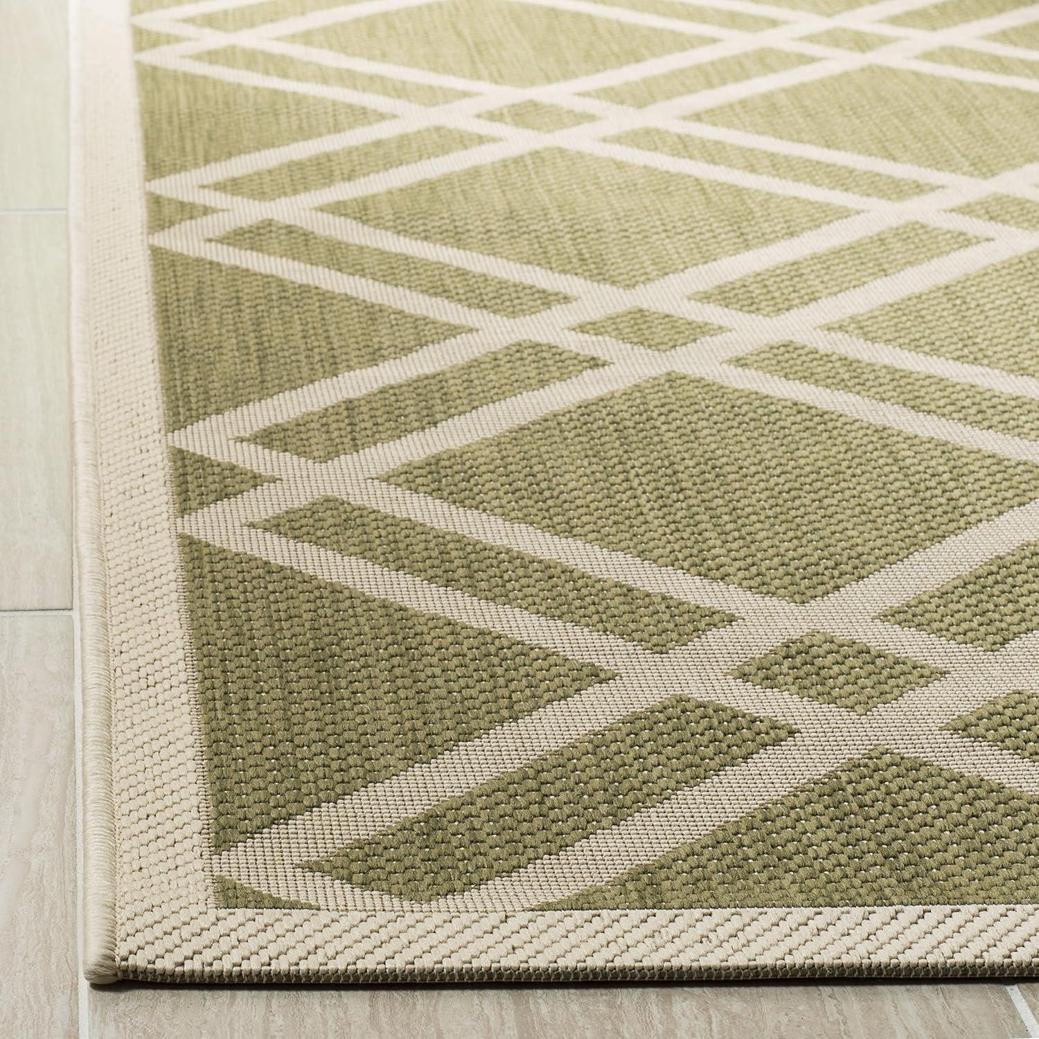 SAFAVIEH Courtyard Jasper Geometric Bordered Indoor/Outdoor Area Rug, 4' x 5'7", Green/Beige