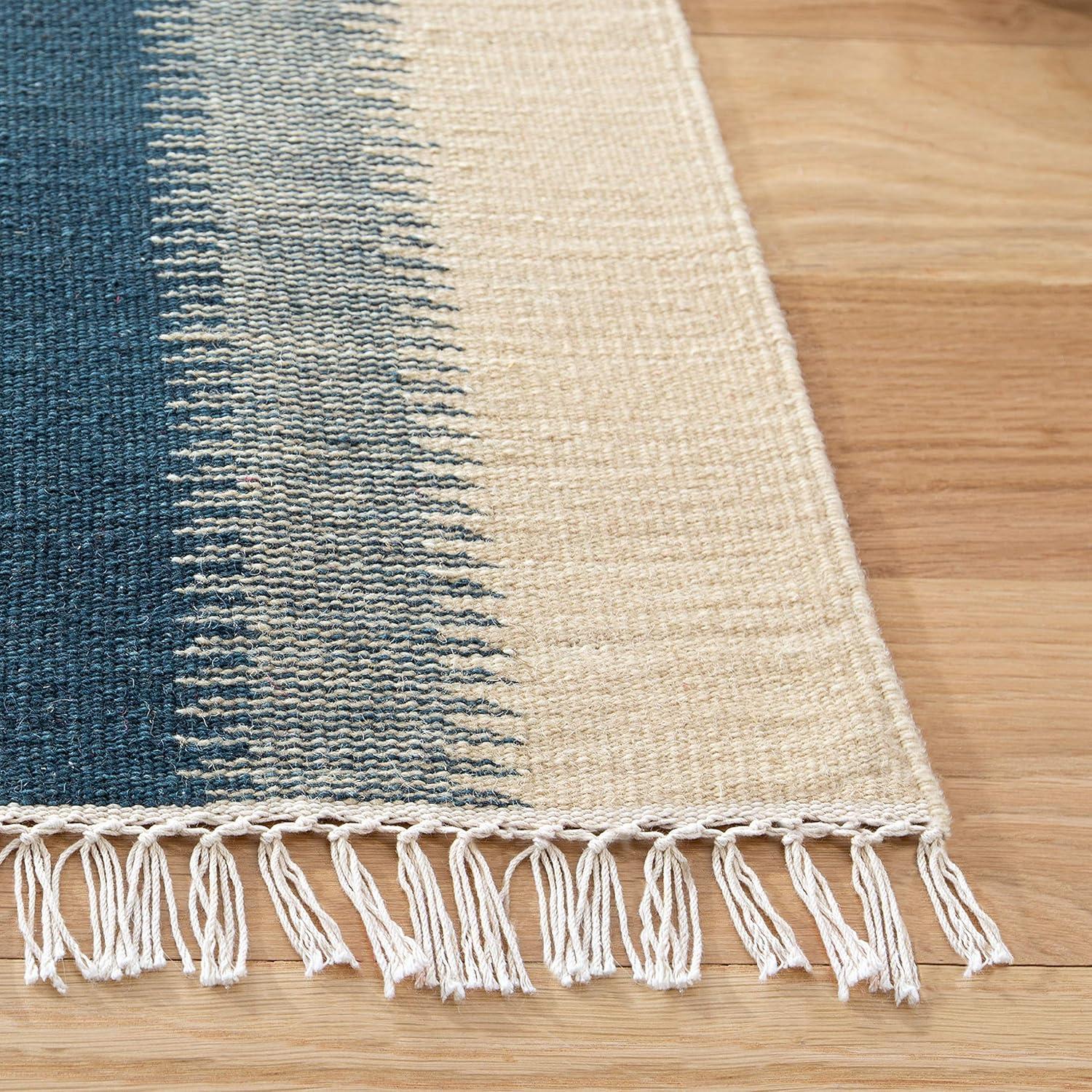SAFAVIEH Kilim Colten Solid Striped Wool Area Rug, Blue/Ivory, 8' x 10'