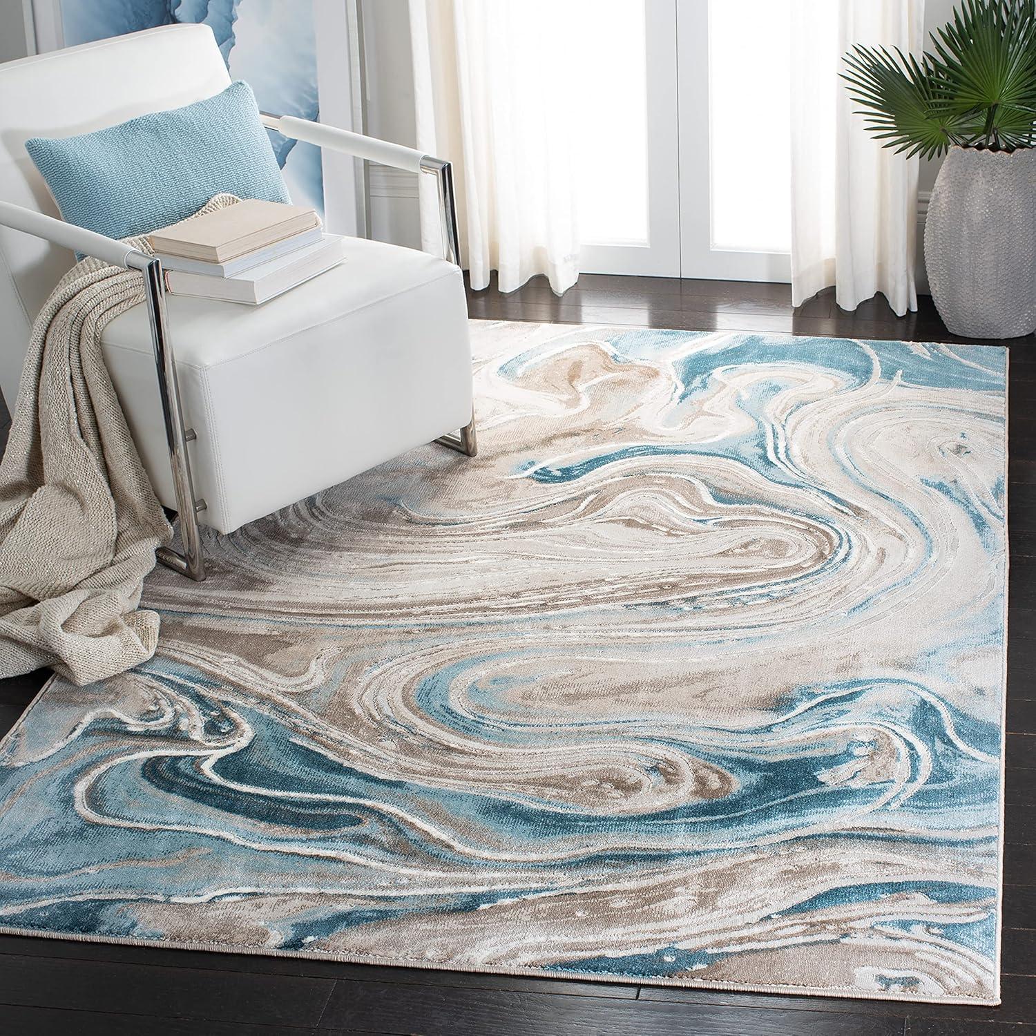 Meadow 6'7" Square Beige and Blue Abstract Area Rug