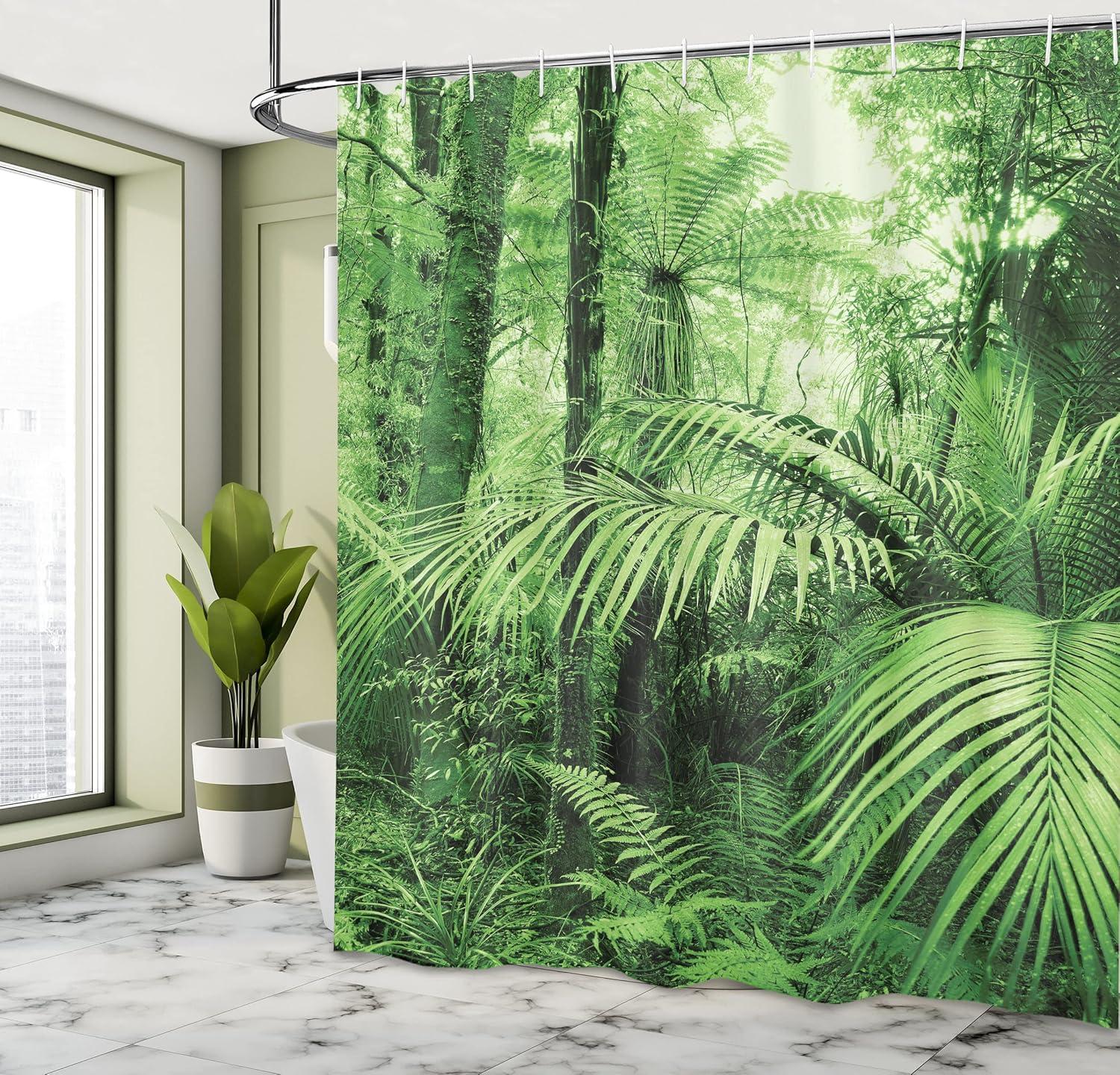 Ambesonne Nature Shower Curtain, Palm Trees Exotic Plants, 69"Wx70"L, Green