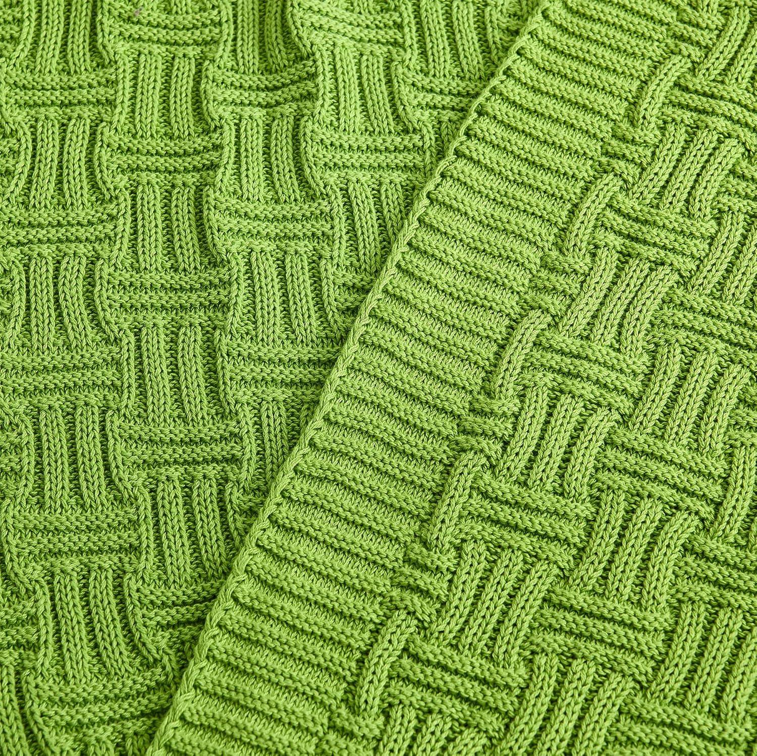 Longhui bedding Cotton Cable Green Knit Throw Blanket for Couch Chairs Bed Beach, Home Decorative Throws Blankets, 50 x 60 Inch, 2.2lb