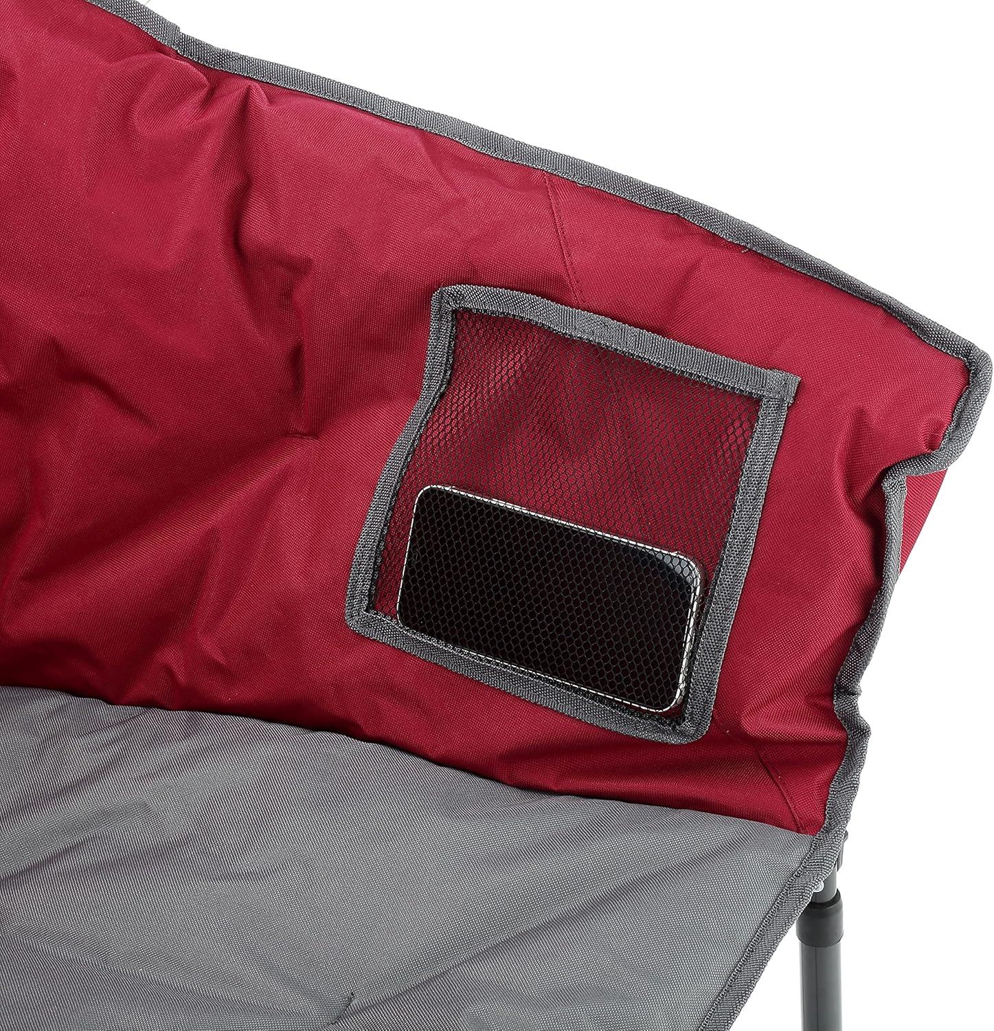 ARROWHEAD OUTDOOR Oversized Heavy-Duty Club Folding Camping Chair w/ External Pocket, Cup Holder, Portable, Padded, Moon, Round, Saucer, Supports 330lbs, Carrying Bag, USA-Based Support (Burgundy Red)