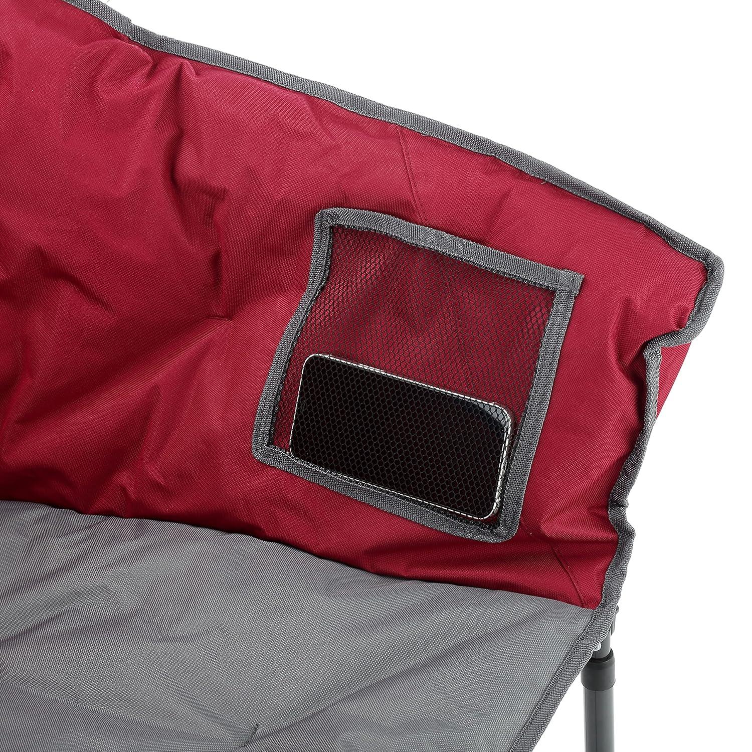 ARROWHEAD OUTDOOR Oversized Heavy-Duty Club Folding Camping Chair w/ External Pocket, Cup Holder, Portable, Padded, Moon, Round, Saucer, Supports 330lbs, Carrying Bag, USA-Based Support (Burgundy Red)