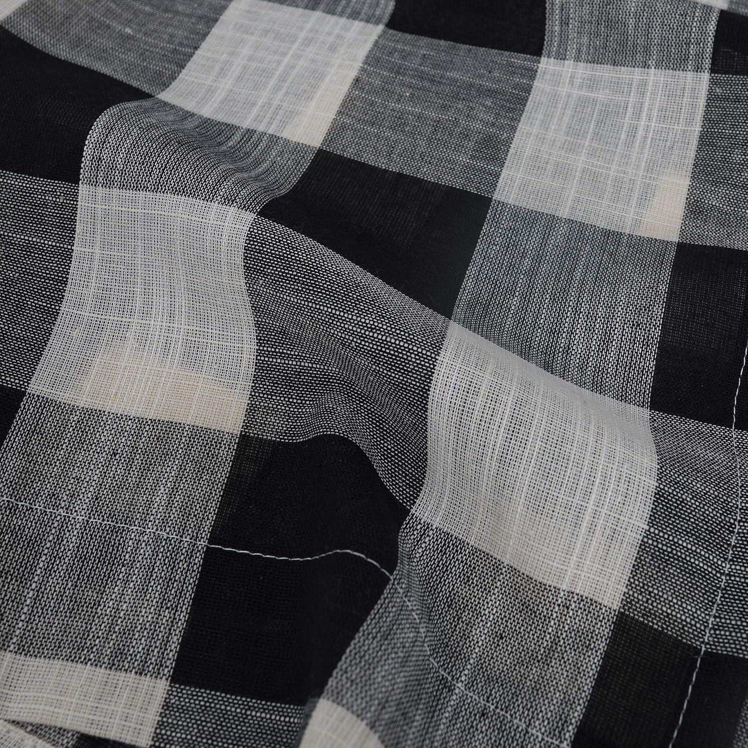 Creativesfun 2 Panels Checks Line Up Set Farmhouse Faux Linen Look Buffalo Plaid Grommet Window Curtain (Black & Cream, Panel 丨W53 X L84-INCH 2PCS)