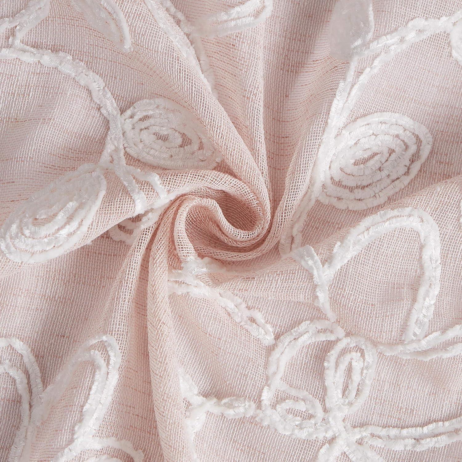 Dainty Home Stella 3D Floral Chenille Embroidered Linen Textured Shower Curtain - Blush