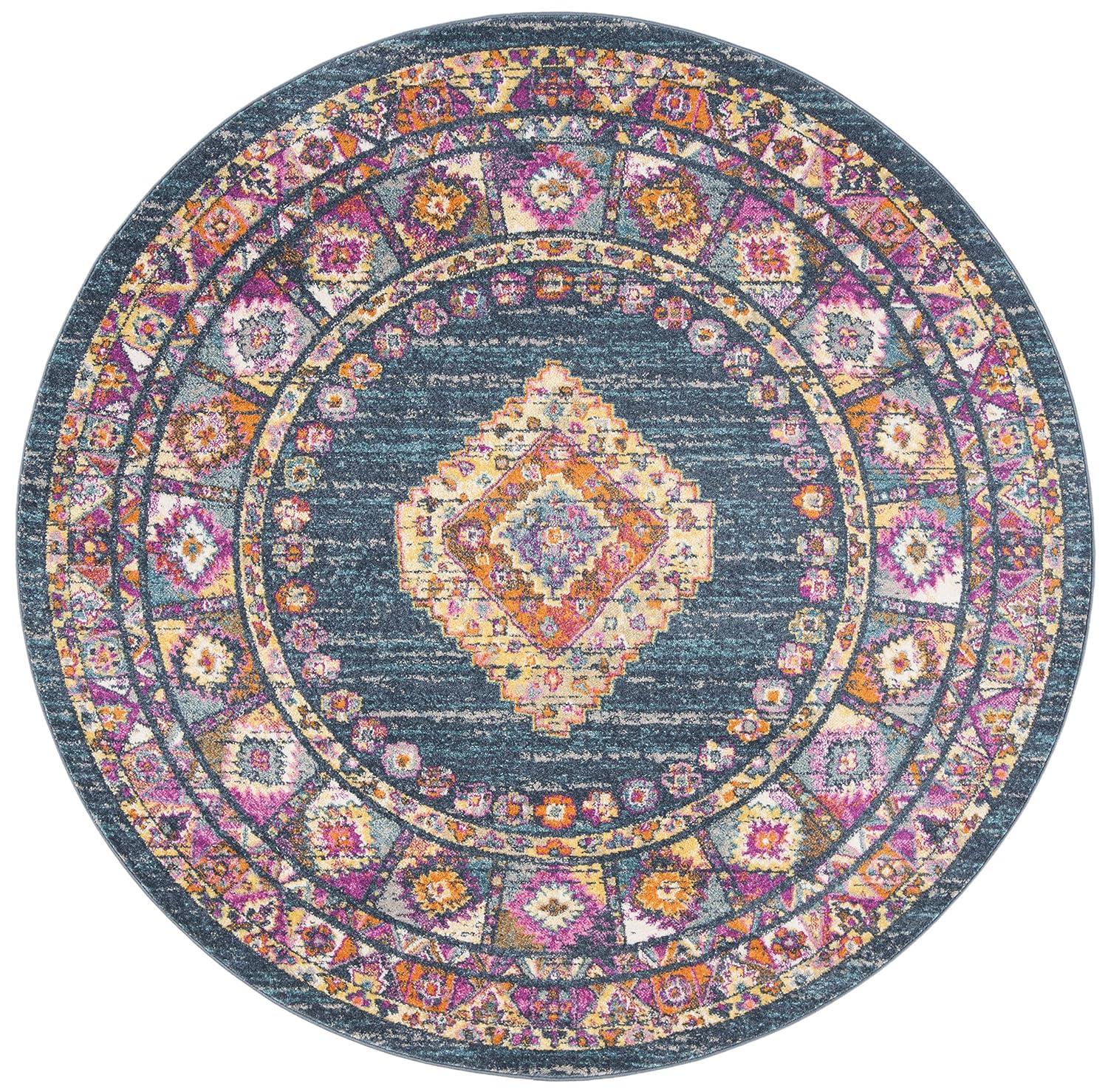 Madison MAD133 Power Loomed Indoor Area Rug - Blue/Fuchsia - 6'7" Round - Safavieh