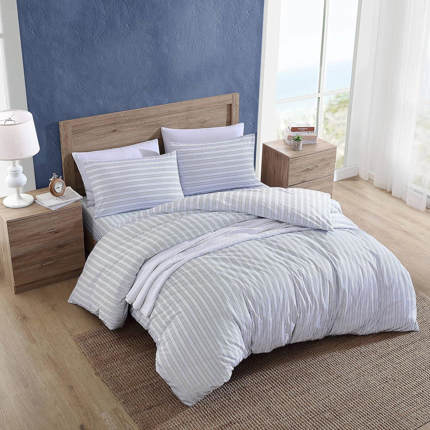 Nautica Beaux Stripe Blue Cotton Percale Duvet Cover