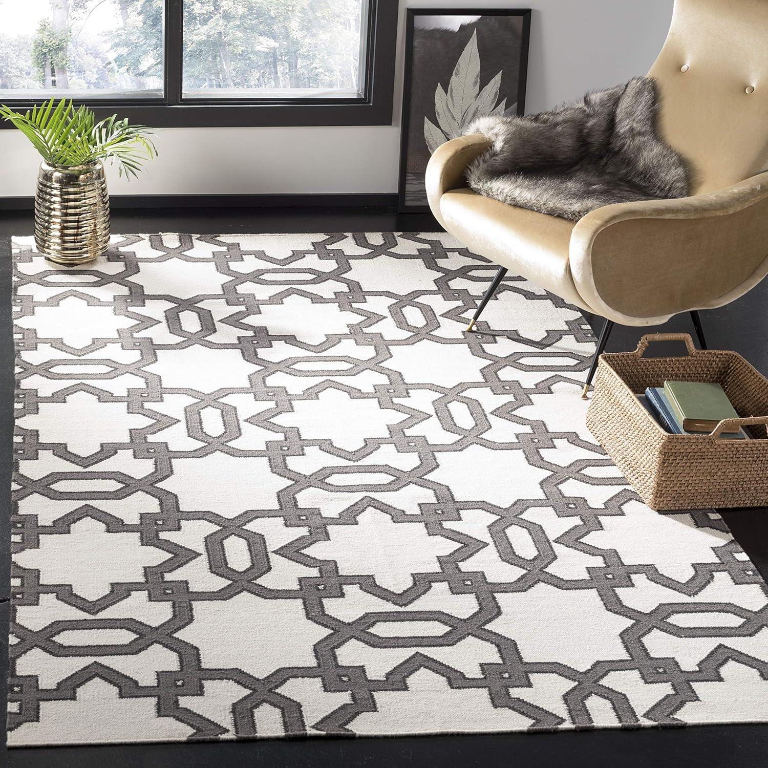 Amelah Hand Woven Flat Weave Wool Geometric Rug