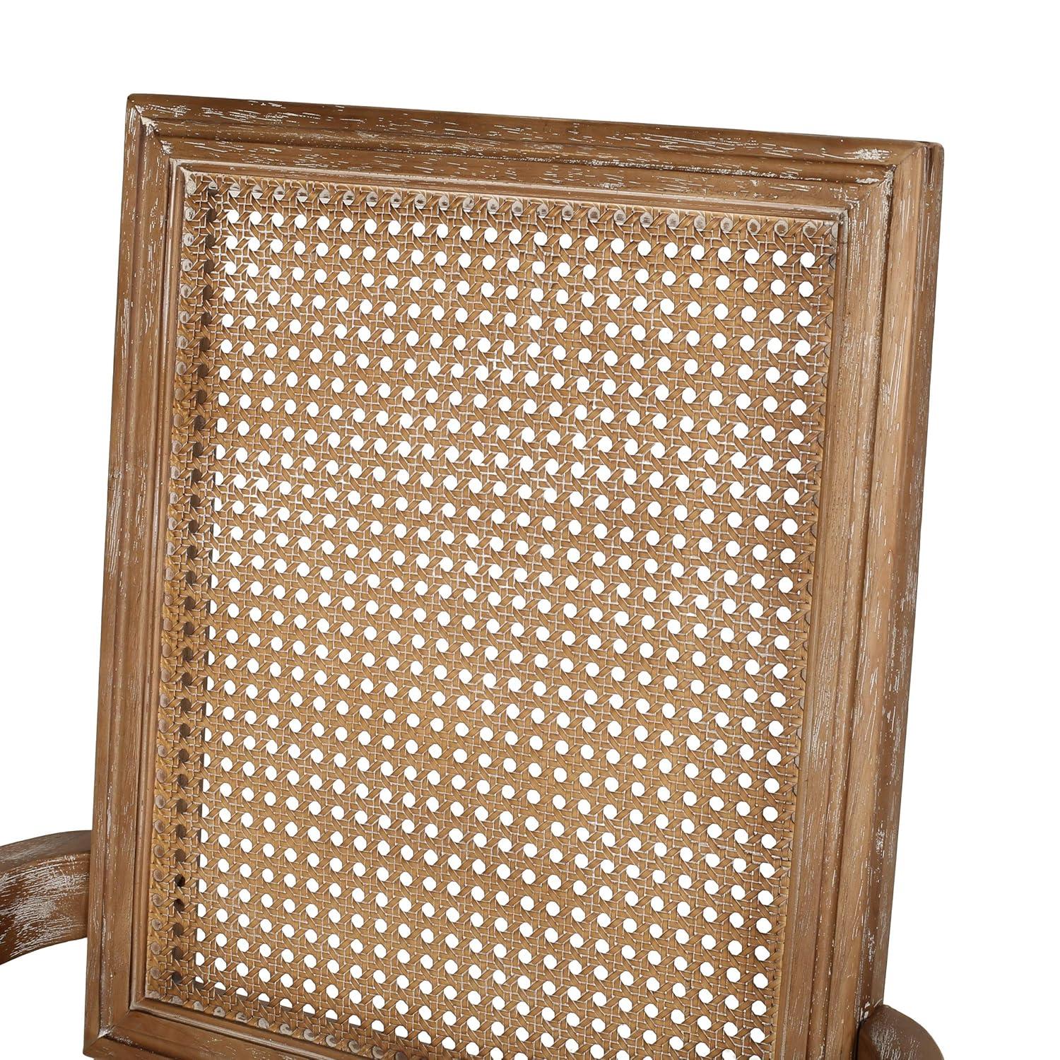 Light Gray Upholstered Arm Chair with Natural Cane and Wood Frame
