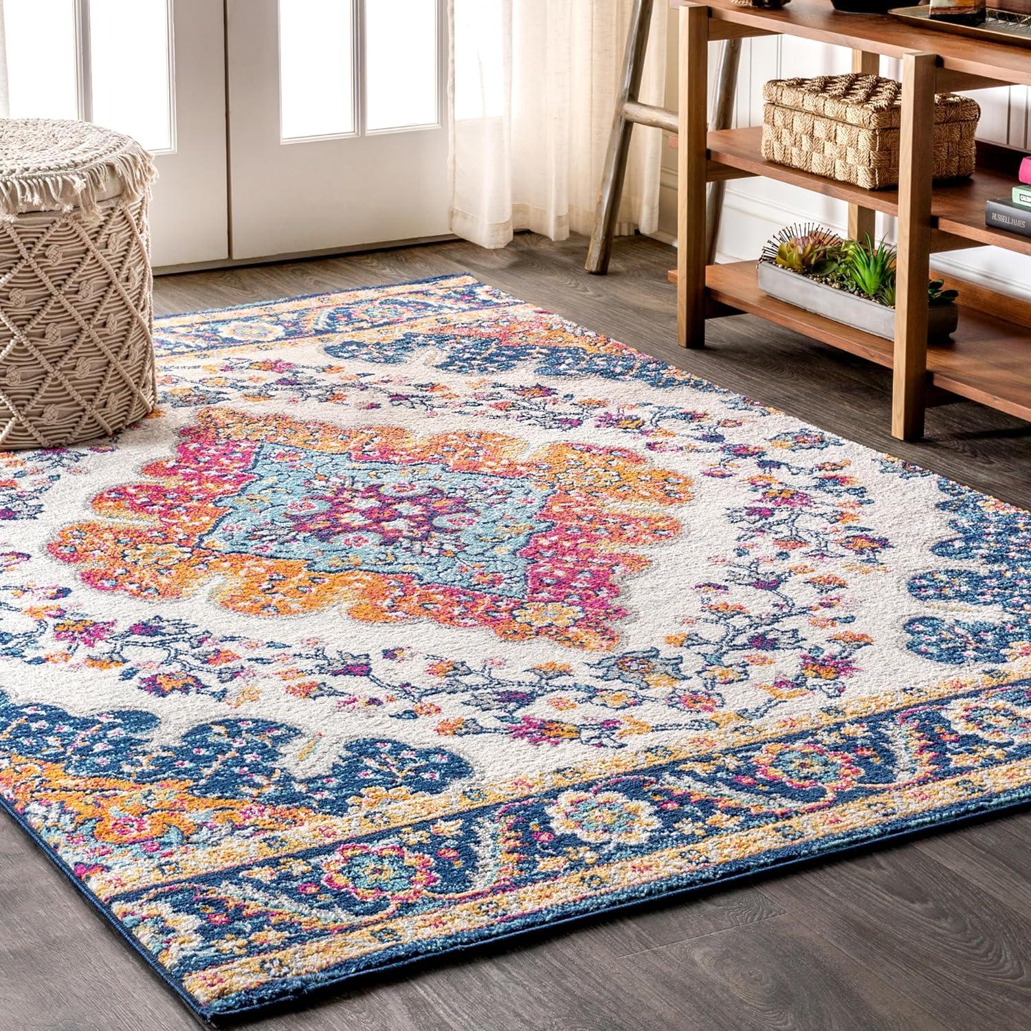 JONATHAN Y Bohemian FLAIR Boho Vintage Medallion Blue/Multi 5 ft. x 8 ft. Area Rug